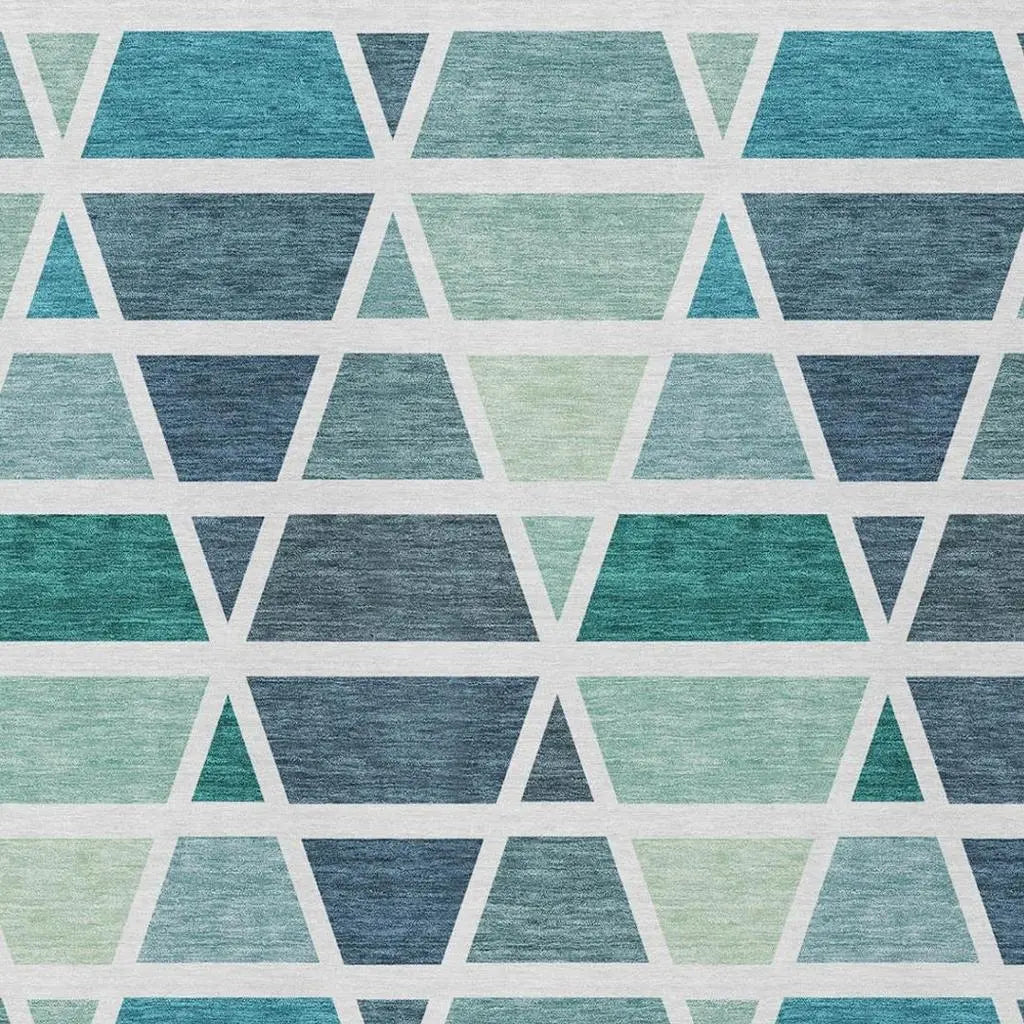 3' X 5' Teal Blue And White Geometric Washable Indoor Outdoor Area Rug Homeroots Outdoor