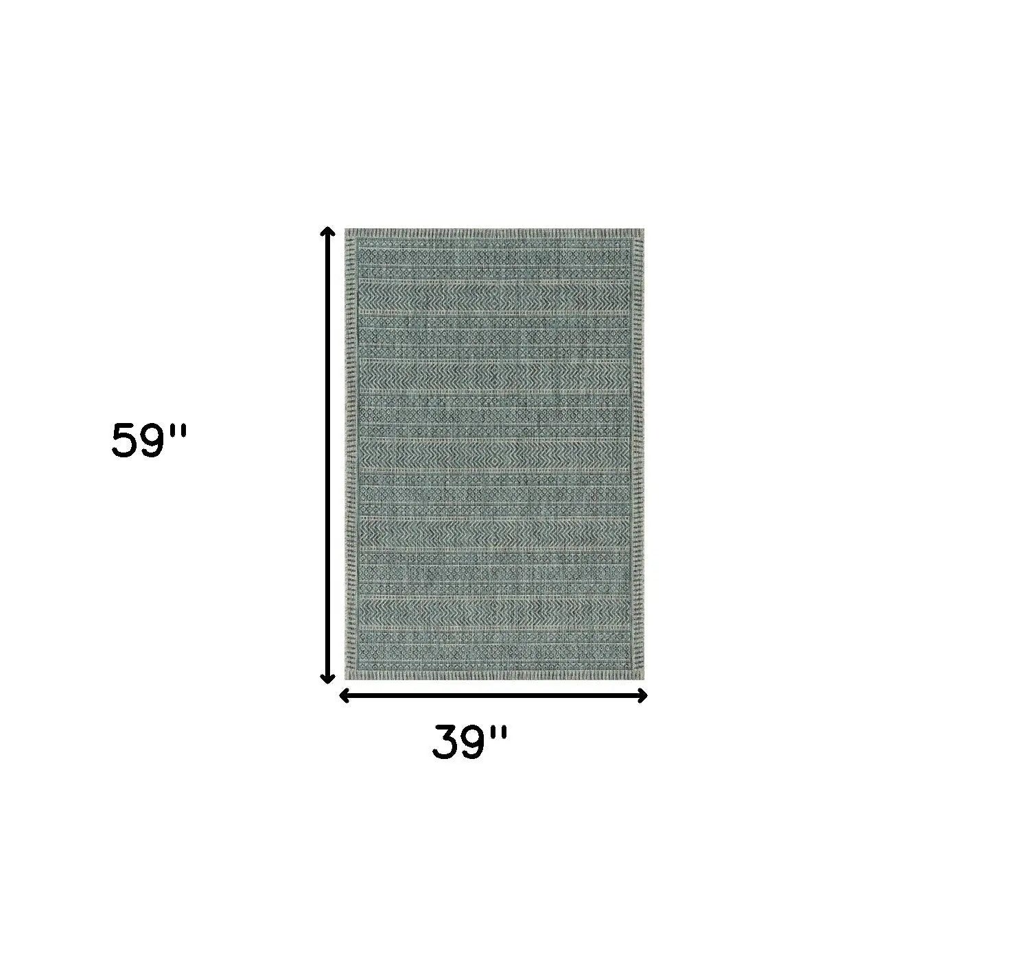 3' X 5' Teal Blue Geometric Indoor Outdoor Area Rug Homeroots Outdoor