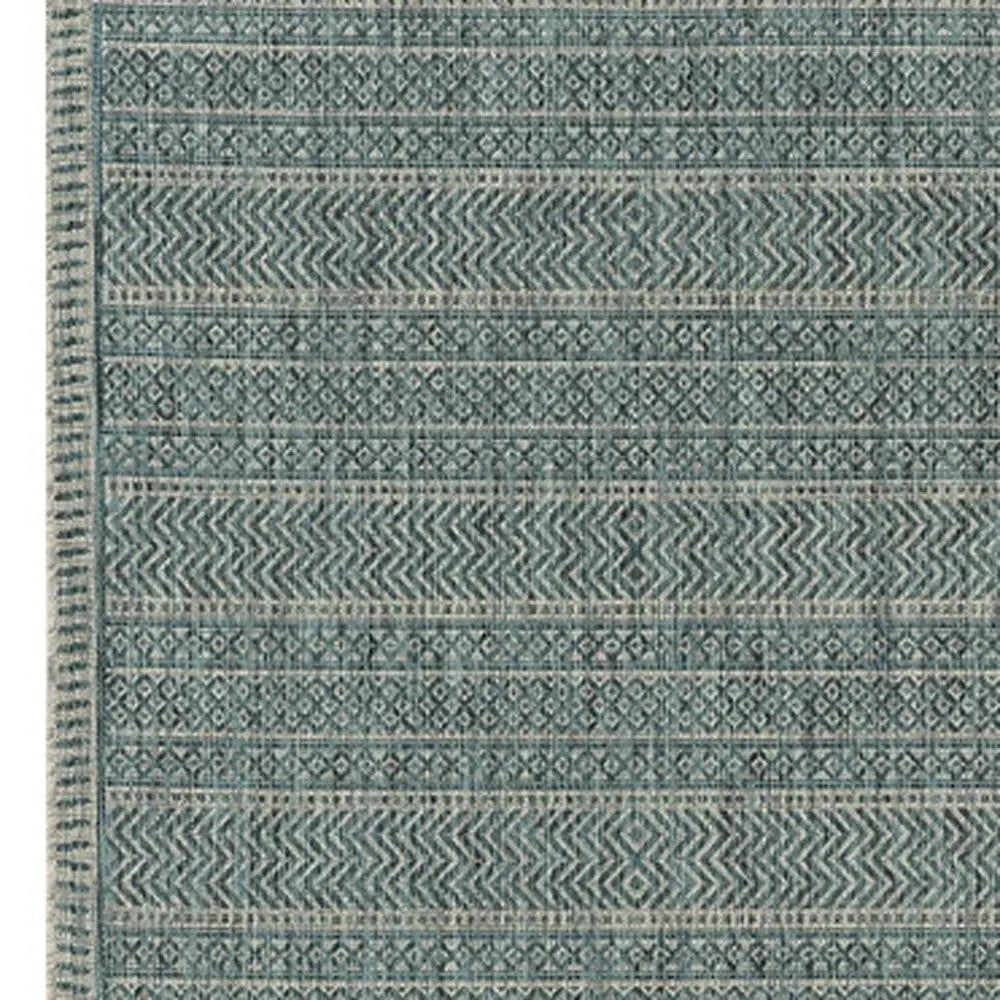 3' X 5' Teal Blue Geometric Indoor Outdoor Area Rug Homeroots Outdoor