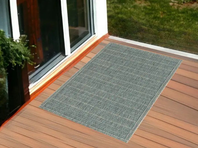 3' X 5' Teal Blue Geometric Indoor Outdoor Area Rug Homeroots Outdoor