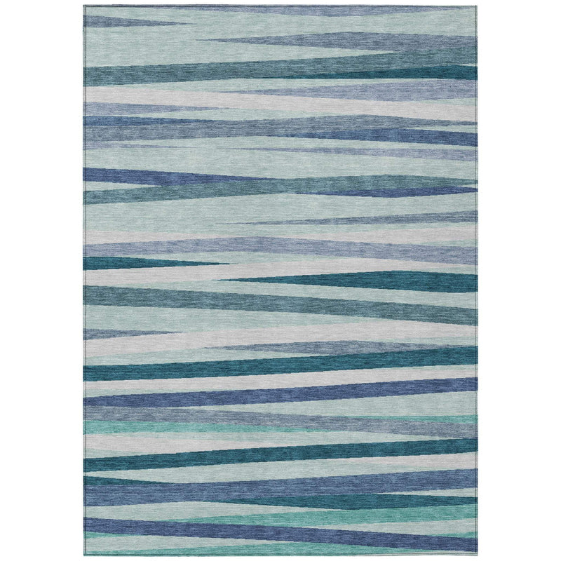 3' X 5' Teal Blue Gray And Ivory Striped Washable Indoor Outdoor Area Rug - GreatEagleInc