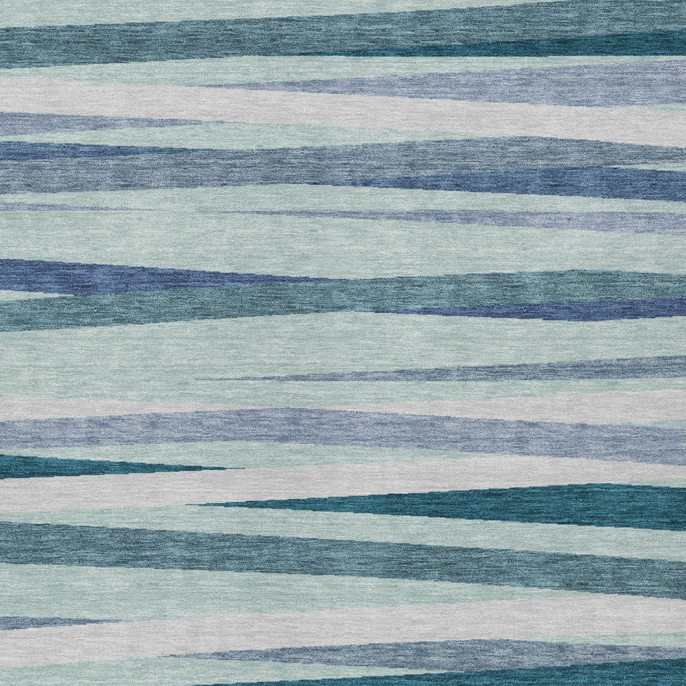 3' X 5' Teal Blue Gray And Ivory Striped Washable Indoor Outdoor Area Rug - GreatEagleInc