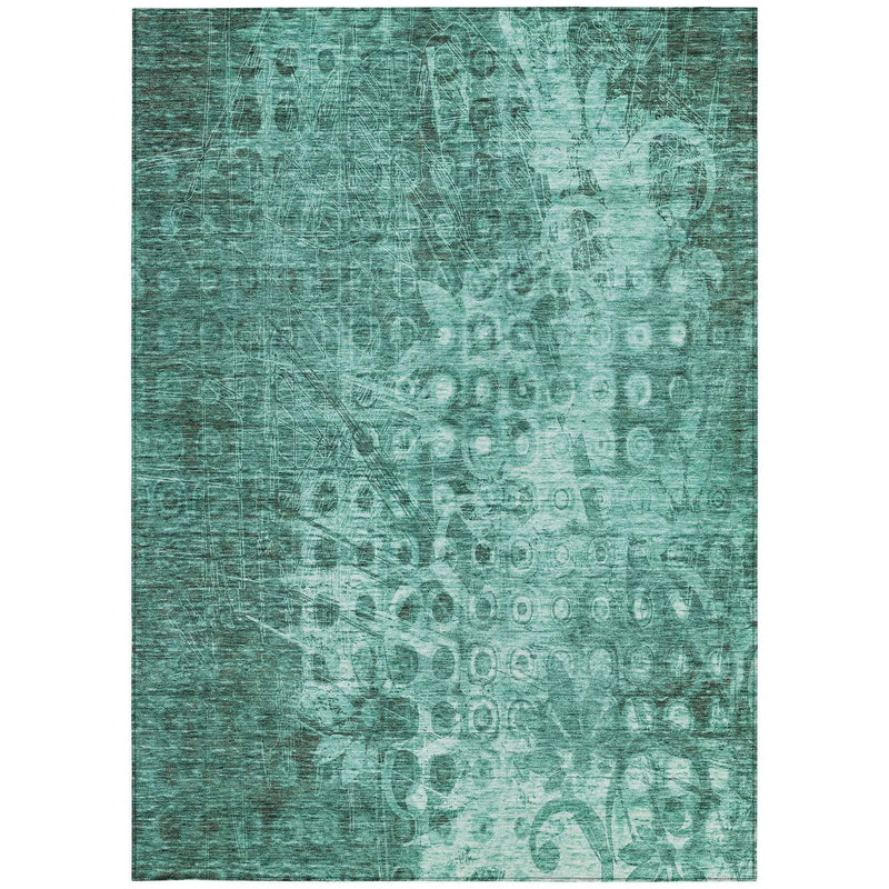 3' X 5' Teal Blue Ikat Washable Indoor Outdoor Area Rug - GreatEagleInc