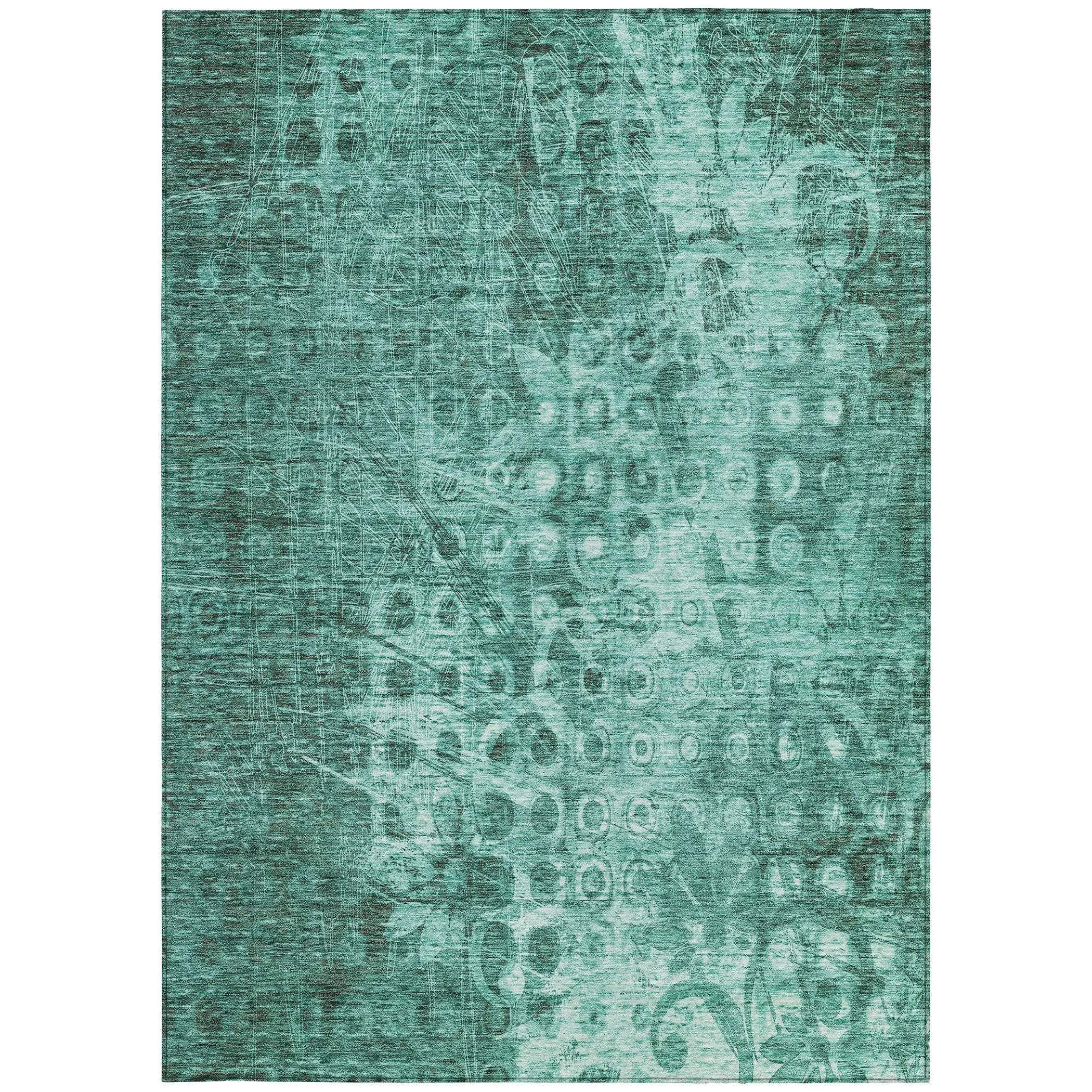 3' X 5' Teal Blue Ikat Washable Indoor Outdoor Area Rug - GreatEagleInc