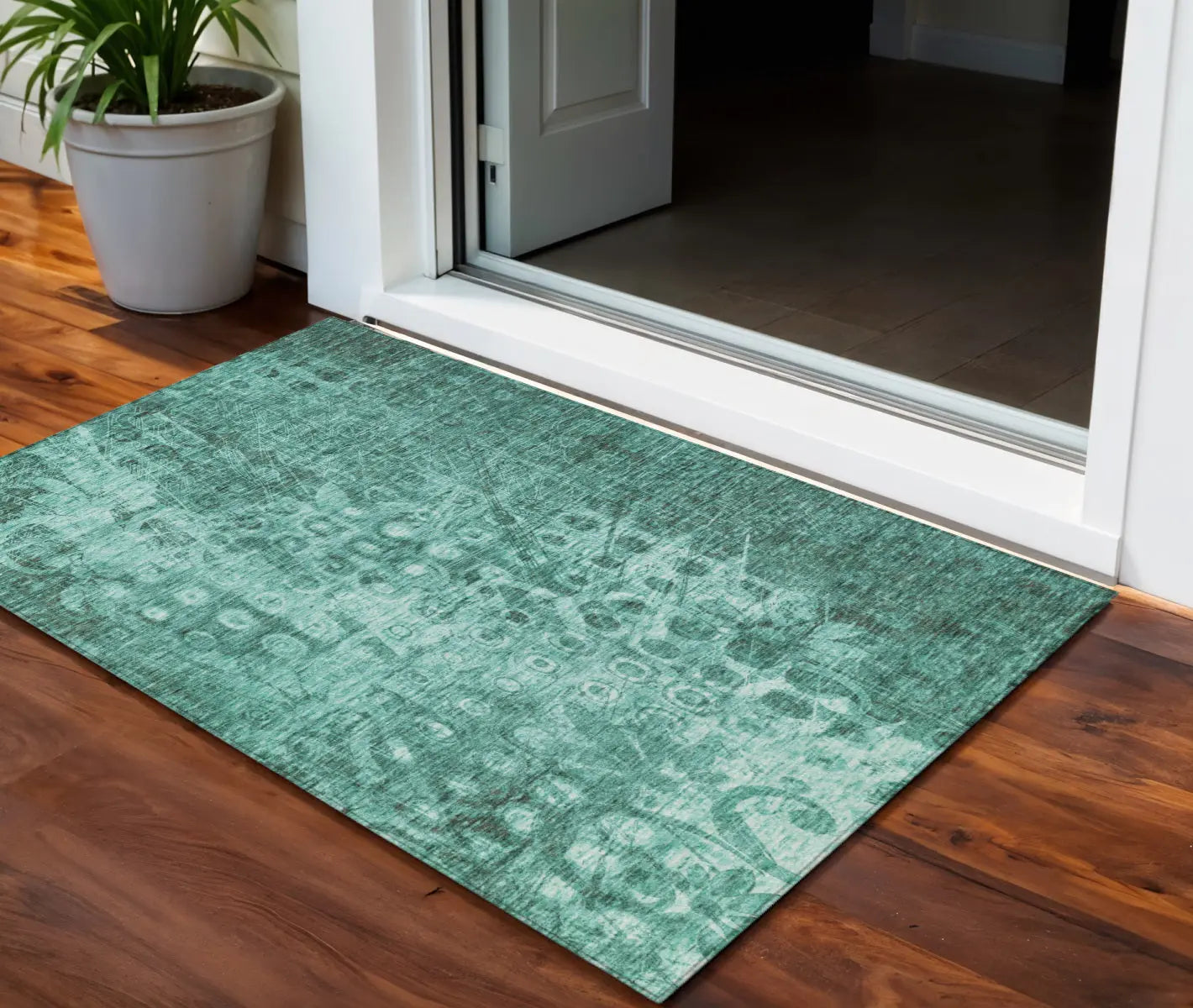3' X 5' Teal Blue Ikat Washable Indoor Outdoor Area Rug - GreatEagleInc