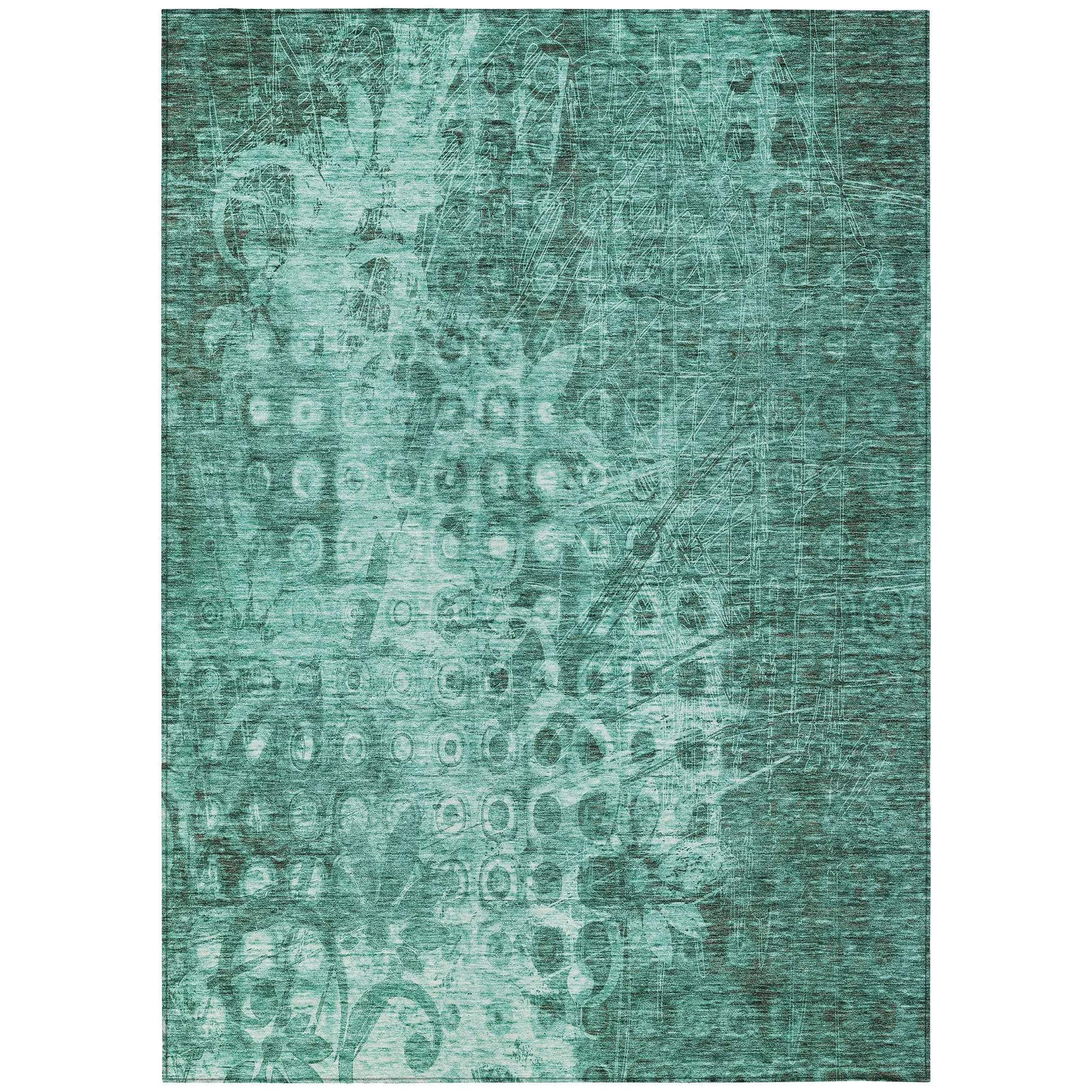 3' X 5' Teal Blue Ikat Washable Indoor Outdoor Area Rug - GreatEagleInc