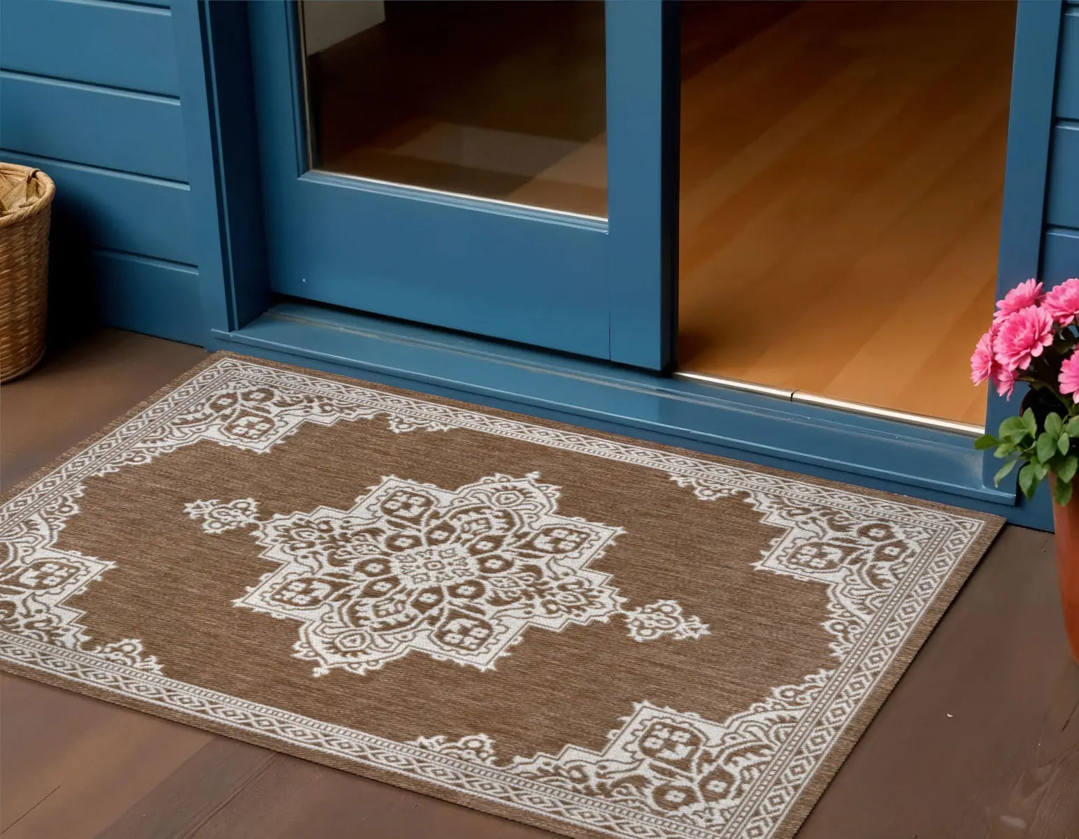 3' X 5' Terra Cotta And Cream Medallion Indoor Outdoor Area Rug Homeroots Outdoor