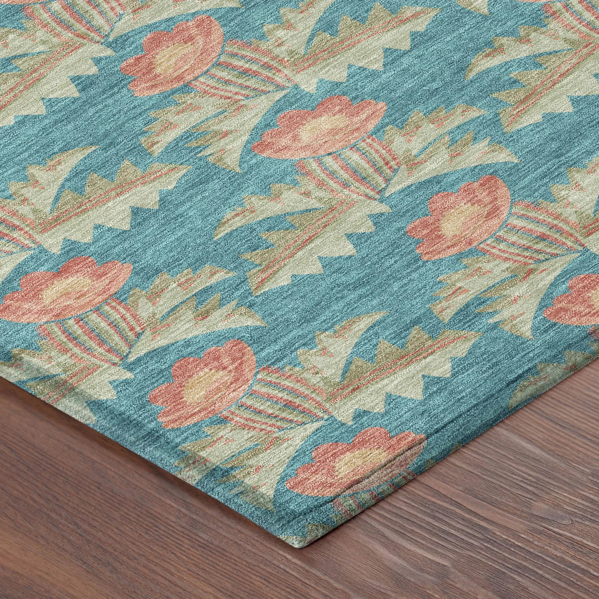 3' X 5' Turquoise And Brown Floral Washable Indoor Outdoor Area Rug Homeroots Outdoor