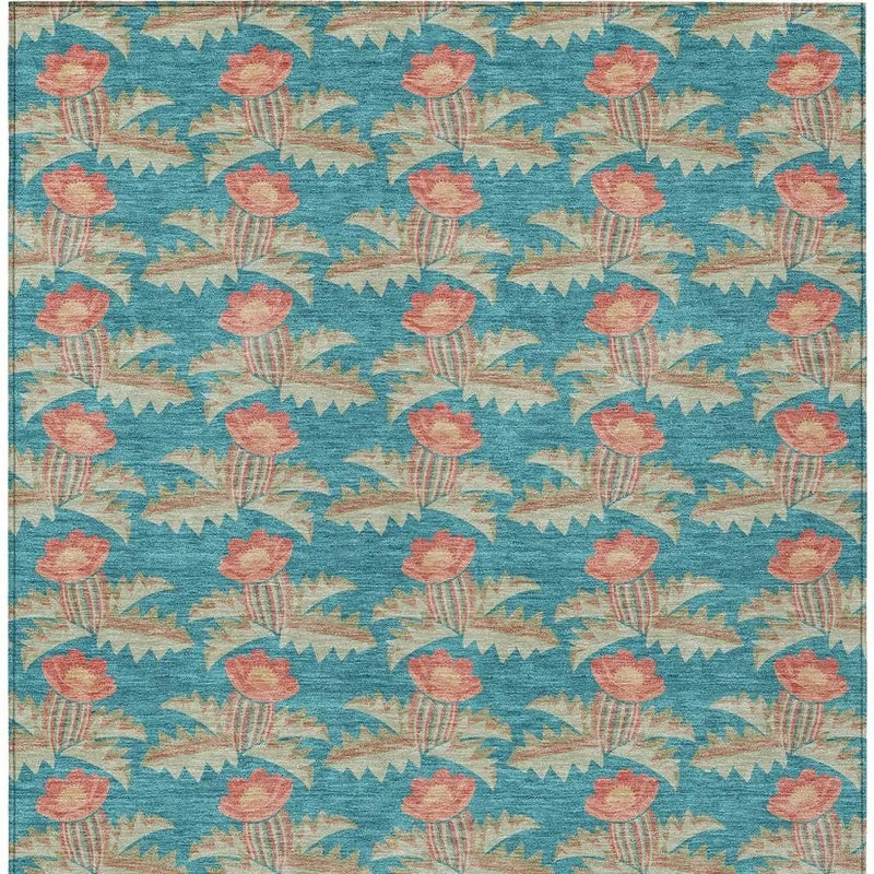 3' X 5' Turquoise And Brown Floral Washable Indoor Outdoor Area Rug Homeroots Outdoor