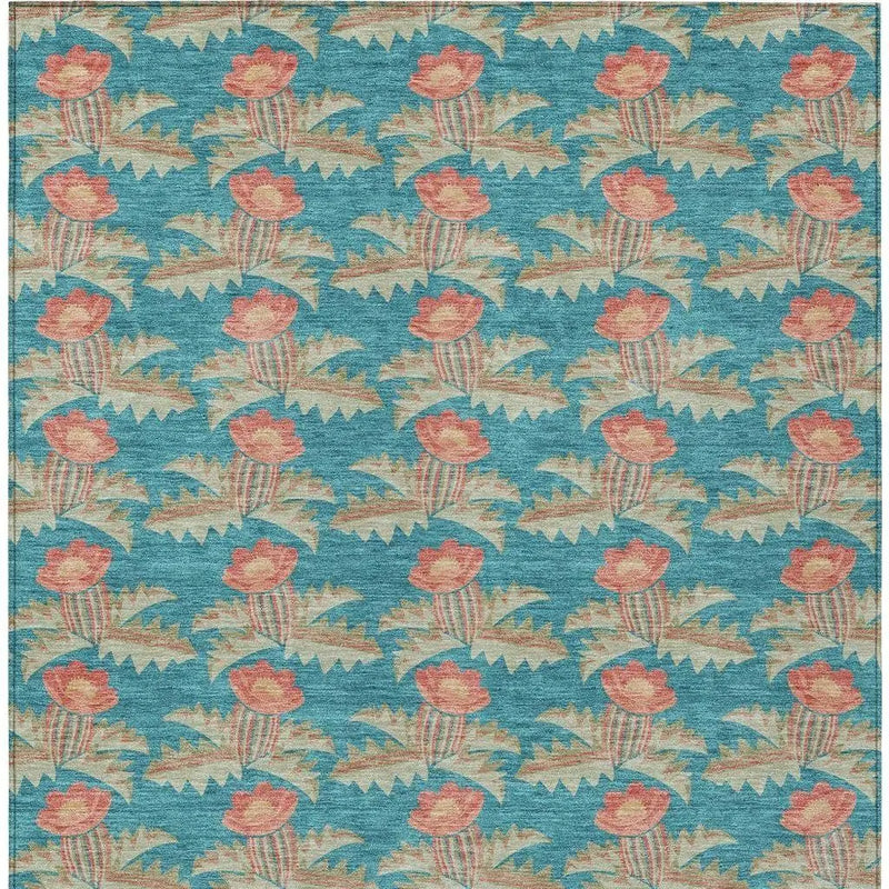 3' X 5' Turquoise And Brown Floral Washable Indoor Outdoor Area Rug Homeroots Outdoor