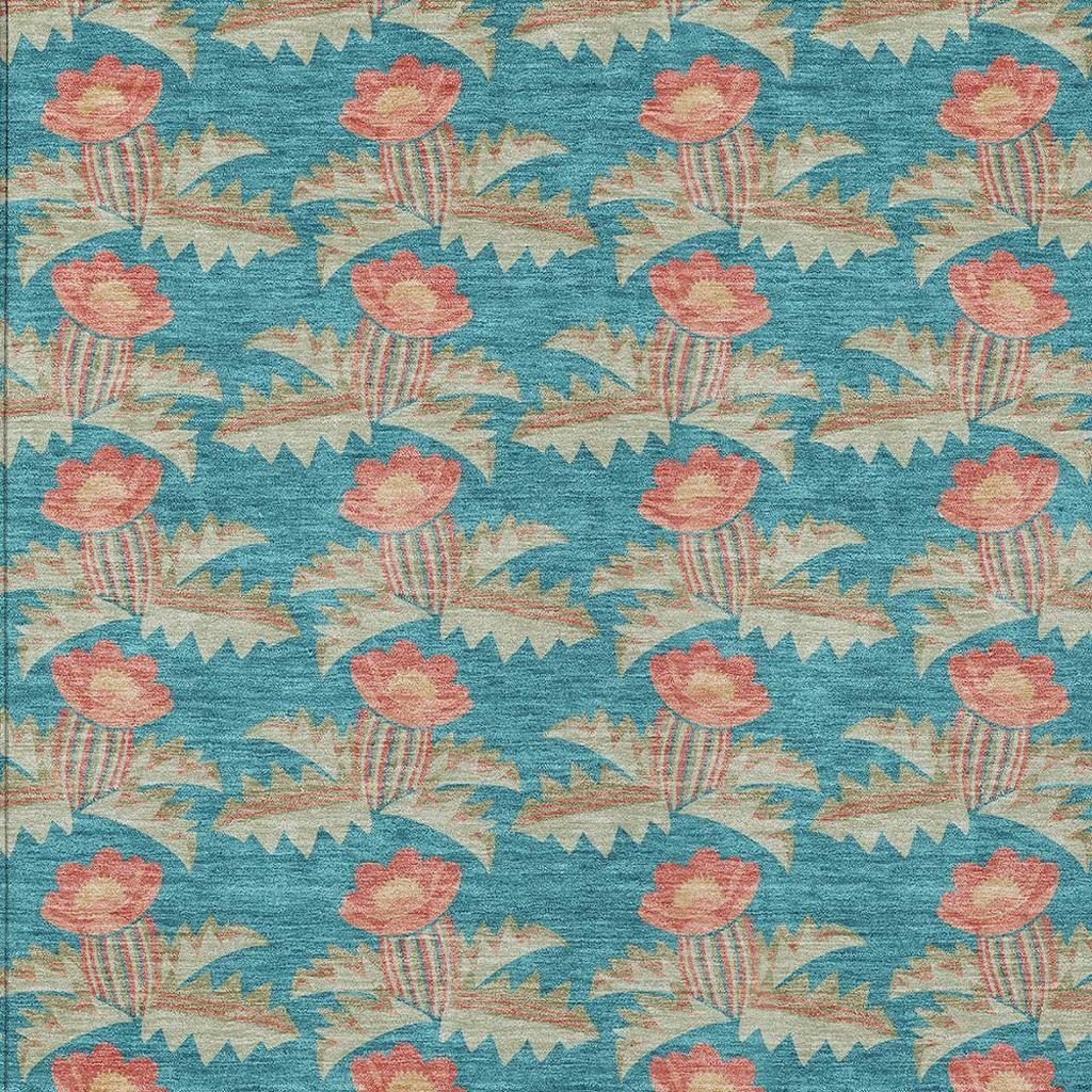 3' X 5' Turquoise And Brown Floral Washable Indoor Outdoor Area Rug Homeroots Outdoor