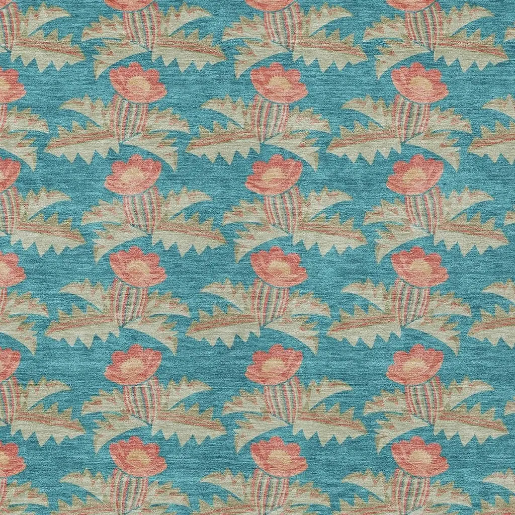 3' X 5' Turquoise And Brown Floral Washable Indoor Outdoor Area Rug Homeroots Outdoor