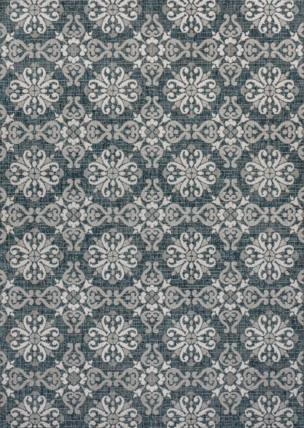 3' X 5' Turquoise And Cream Floral Indoor Outdoor Area Rug Homeroots Outdoor