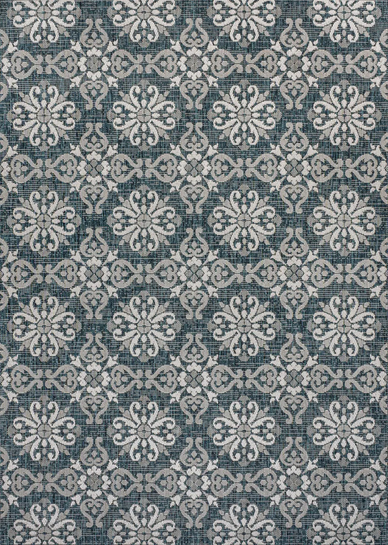 3' X 5' Turquoise And Cream Floral Indoor Outdoor Area Rug Homeroots Outdoor