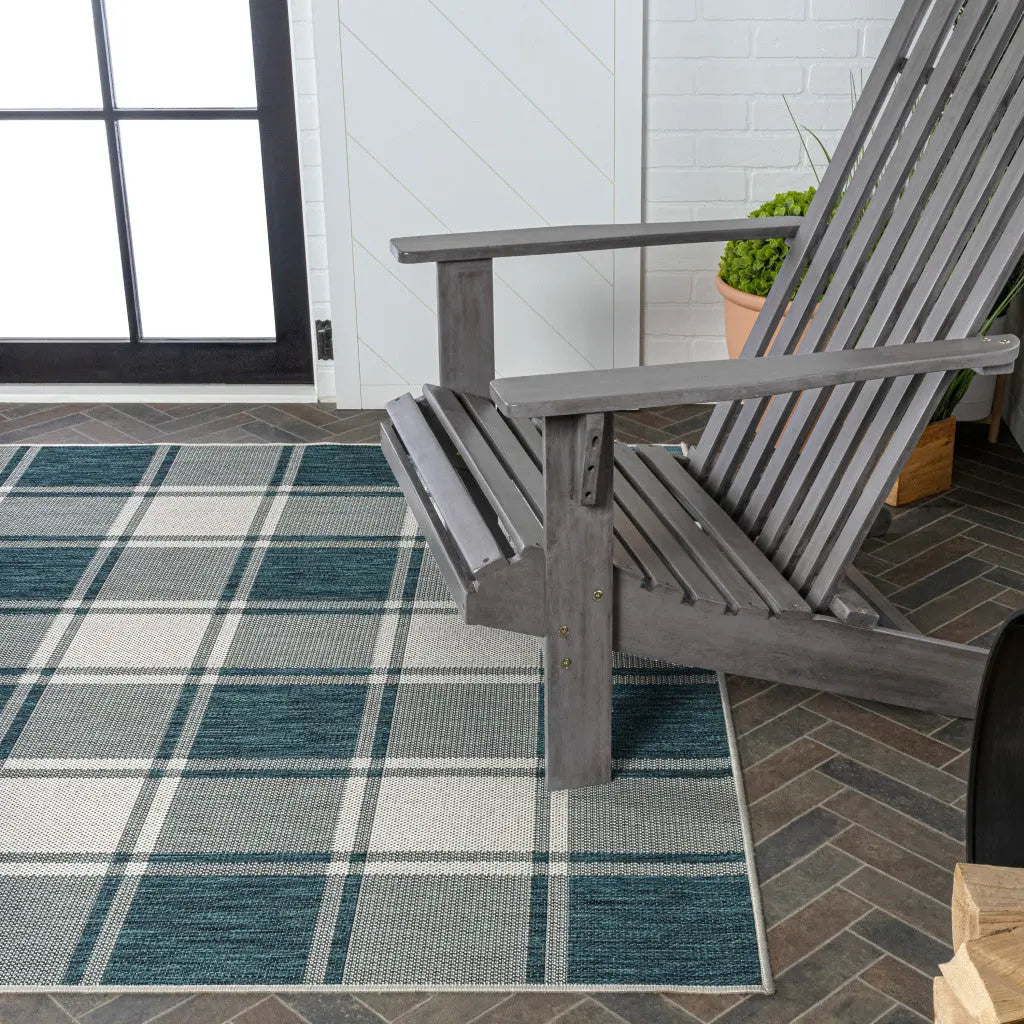 3' X 5' Turquoise And Cream Gingham Indoor Outdoor Area Rug - GreatEagleInc