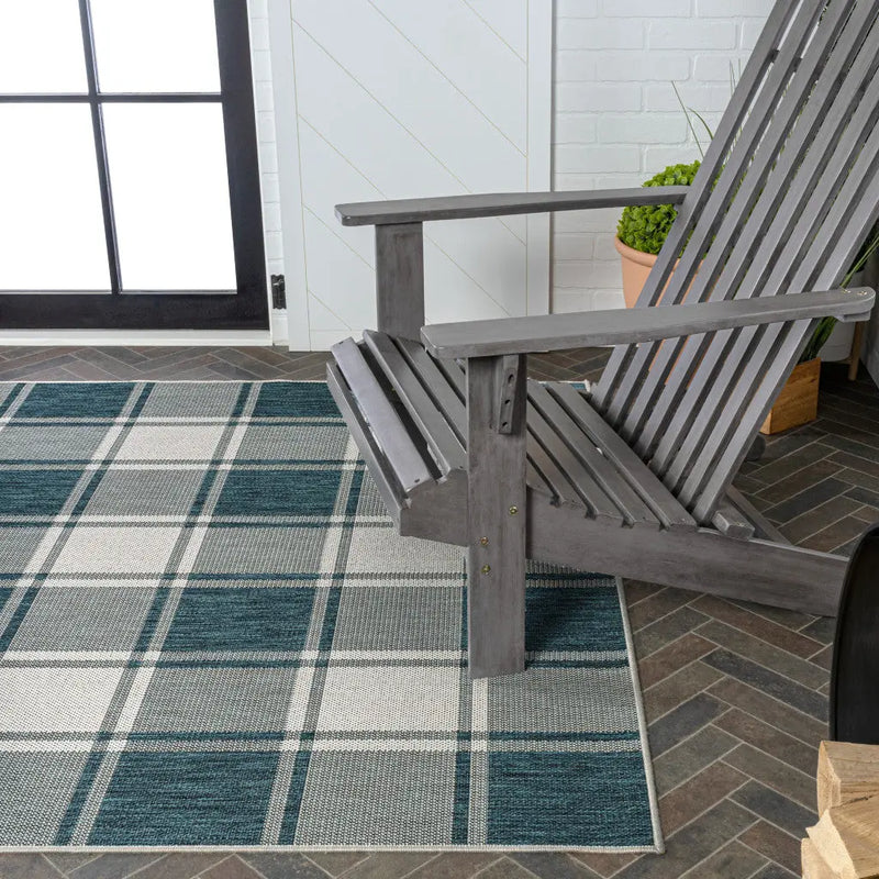 3' X 5' Turquoise And Cream Gingham Indoor Outdoor Area Rug - GreatEagleInc