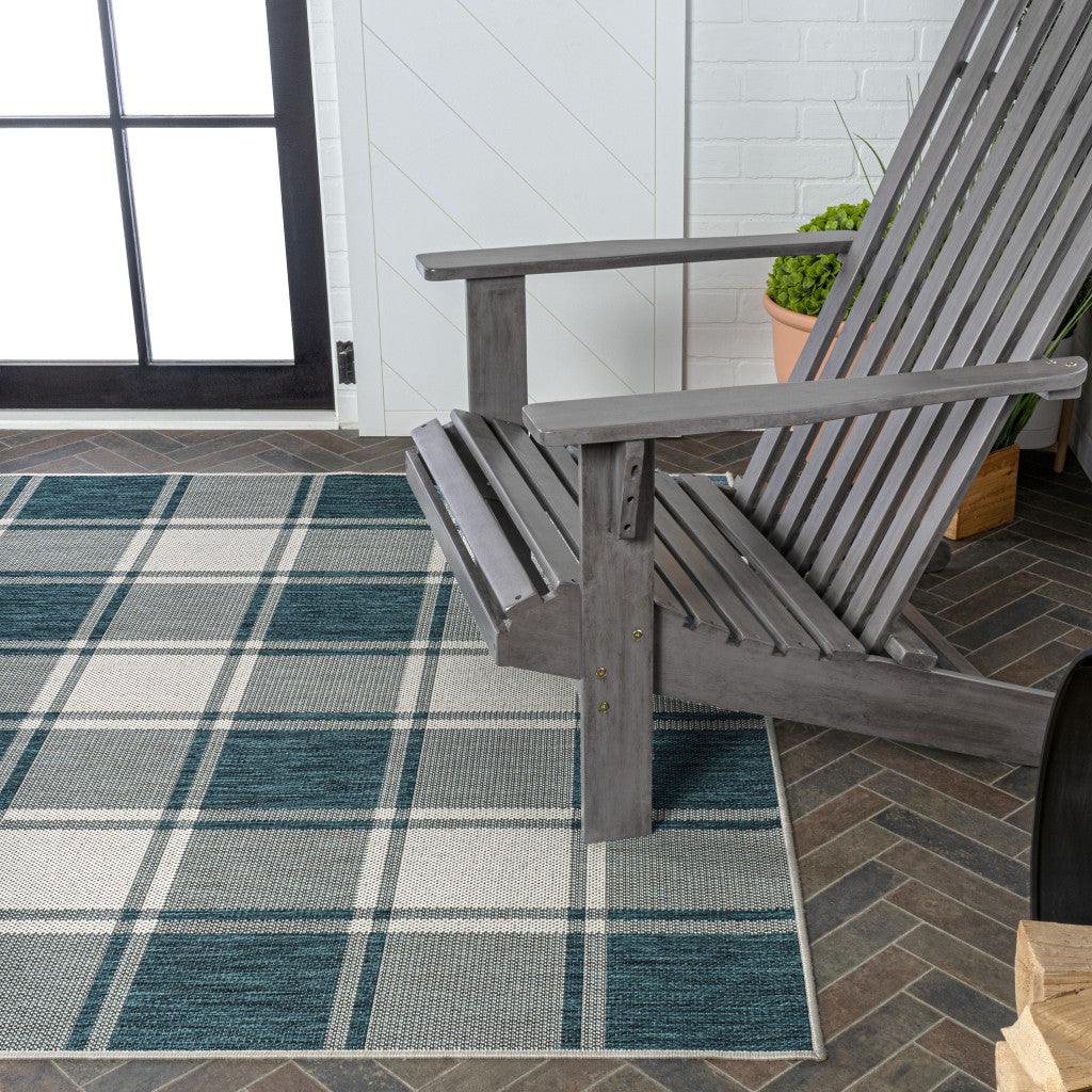 3' X 5' Turquoise And Cream Gingham Indoor Outdoor Area Rug - GreatEagleInc