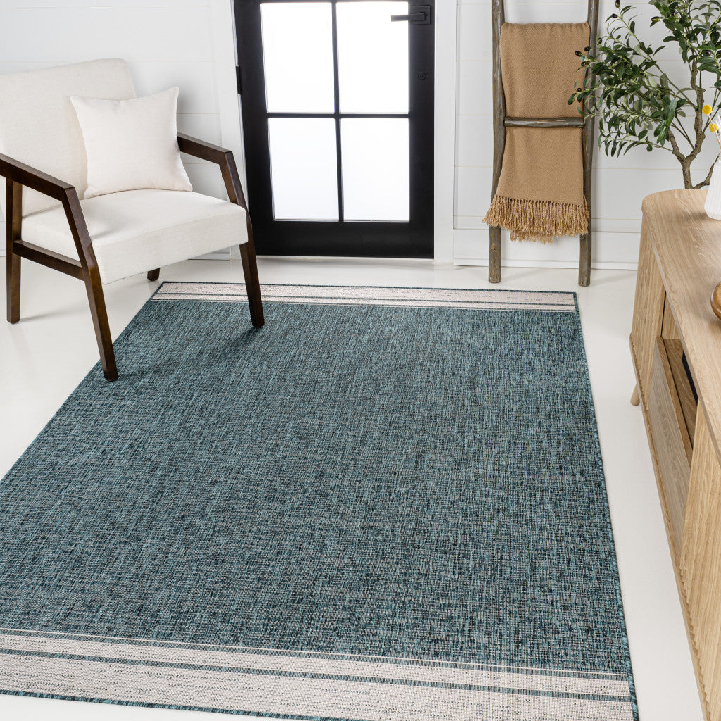 3' X 5' Turquoise And Cream Indoor Outdoor Area Rug - GreatEagleInc
