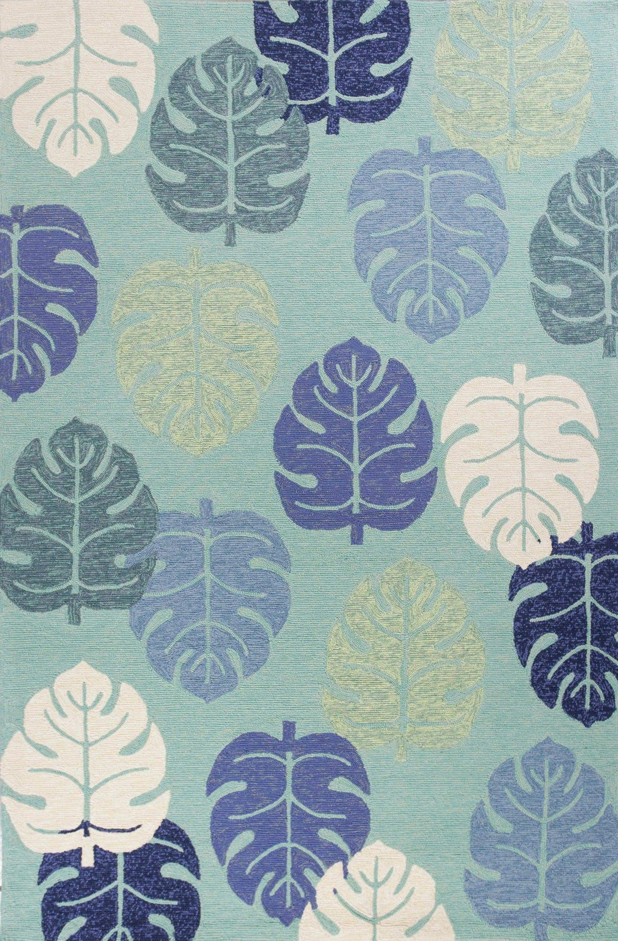 3' X 5' Turquoise And Ivory Botanical Leaves Hand Tufted Area Rug Homeroots Home Decor
