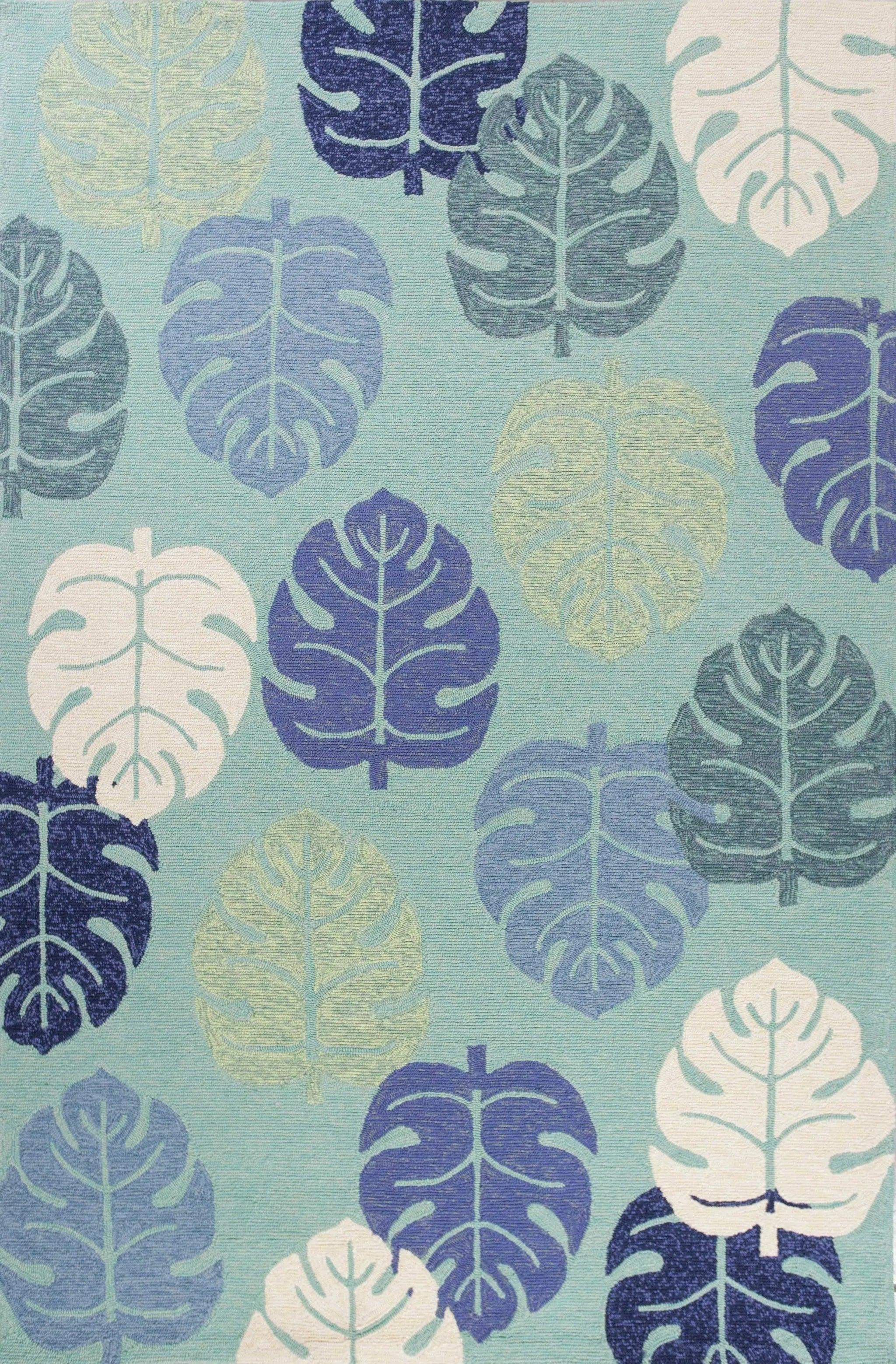 3' X 5' Turquoise And Ivory Botanical Leaves Hand Tufted Area Rug Homeroots Home Decor