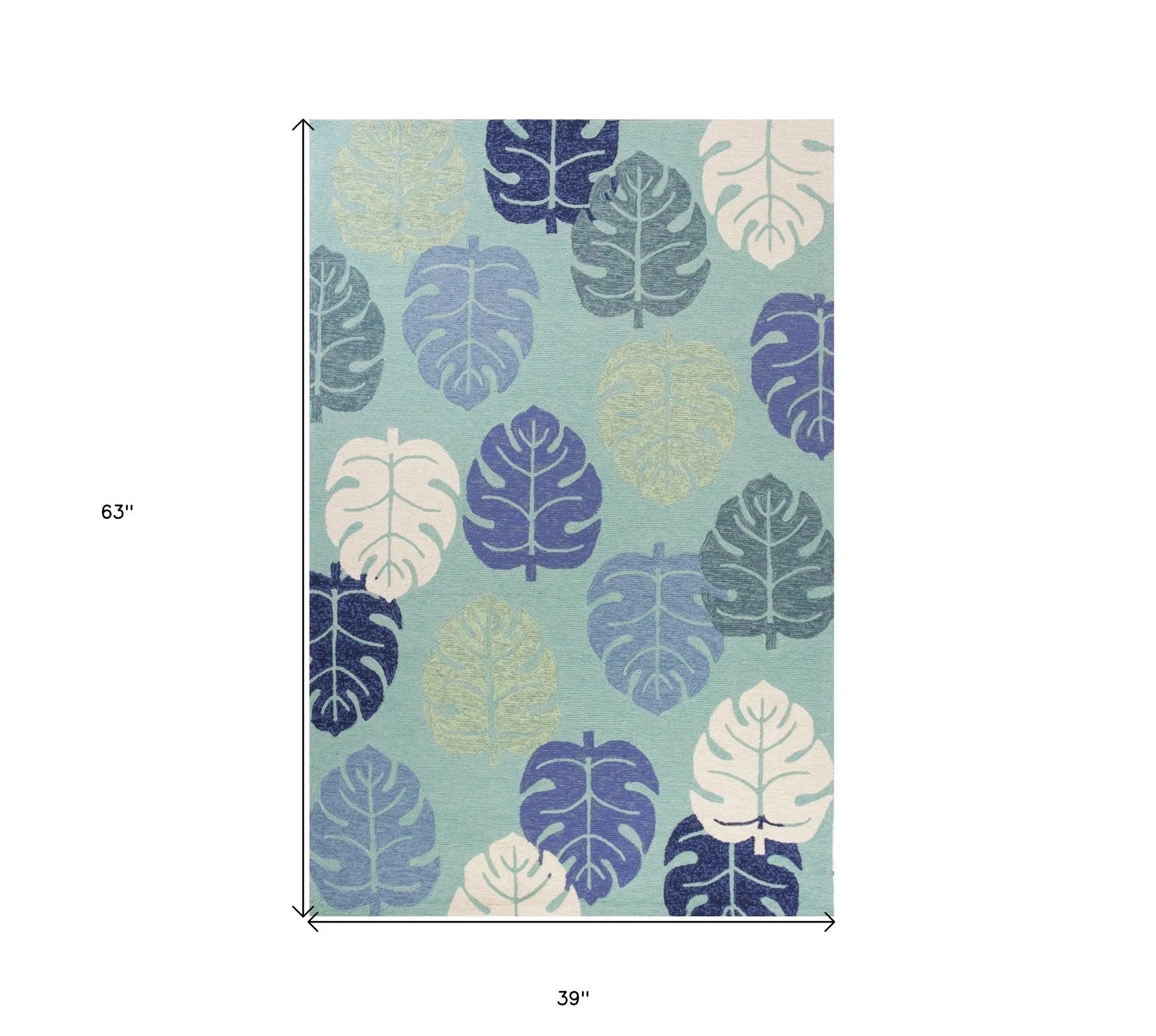 3' X 5' Turquoise And Ivory Botanical Leaves Hand Tufted Area Rug Homeroots Home Decor