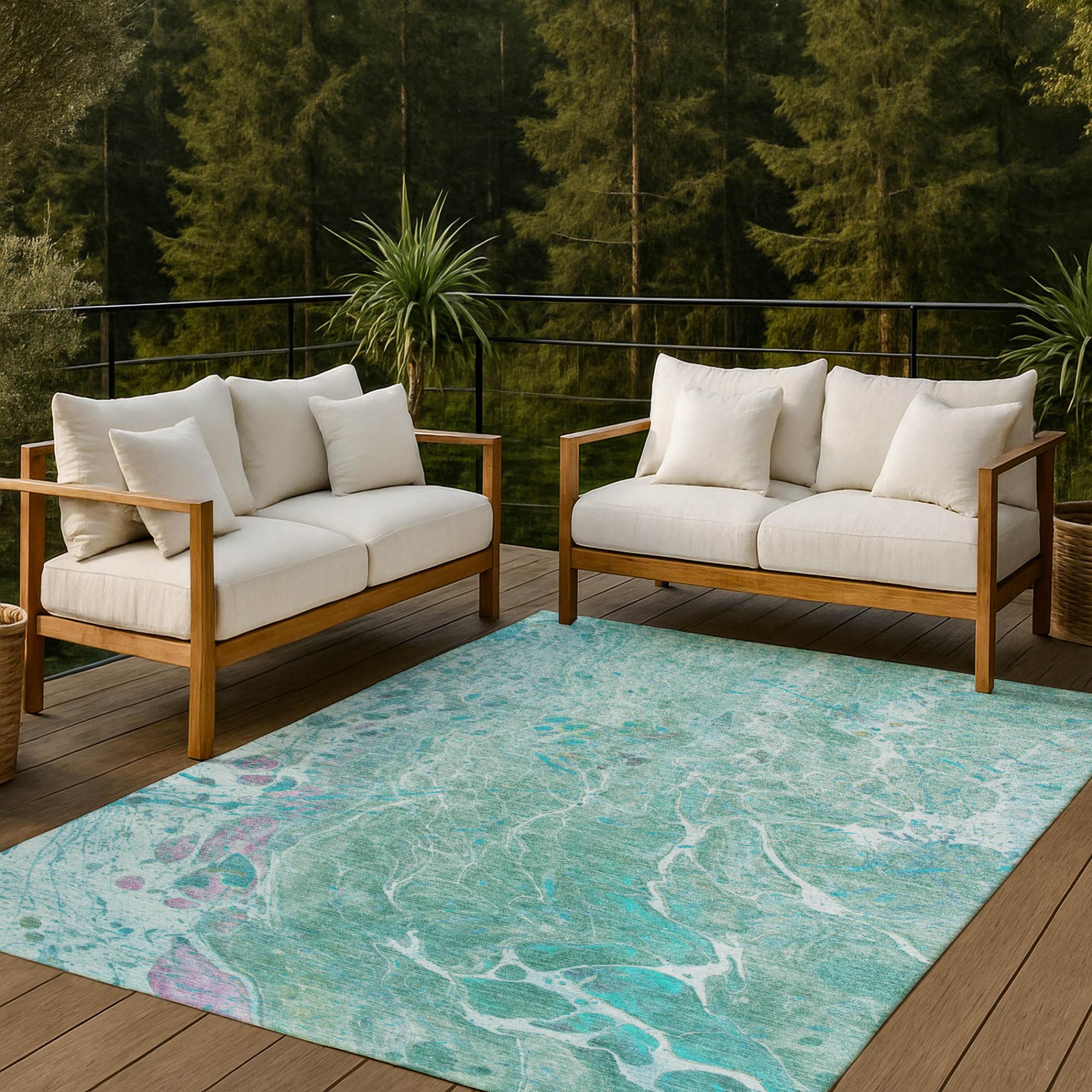 3' X 5' Turquoise And Teal Blue Abstract Washable Indoor Outdoor Area Rug Homeroots Outdoor