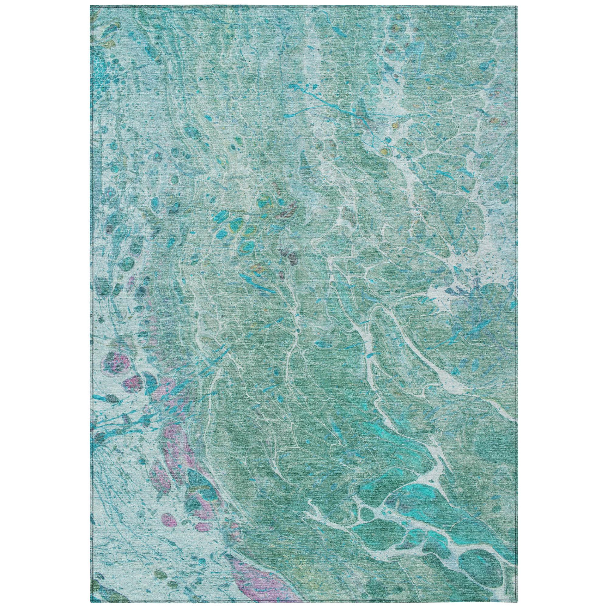 3' X 5' Turquoise And Teal Blue Abstract Washable Indoor Outdoor Area Rug Homeroots Outdoor