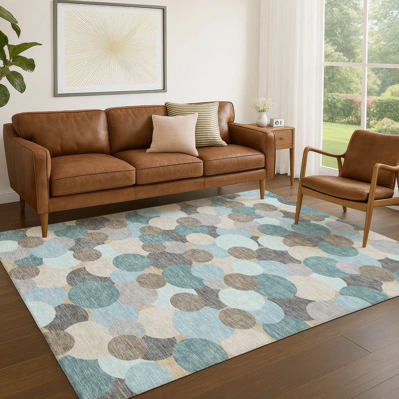 3' X 5' Turquoise And Teal Blue Geometric Washable Indoor Outdoor Area Rug Homeroots Outdoor