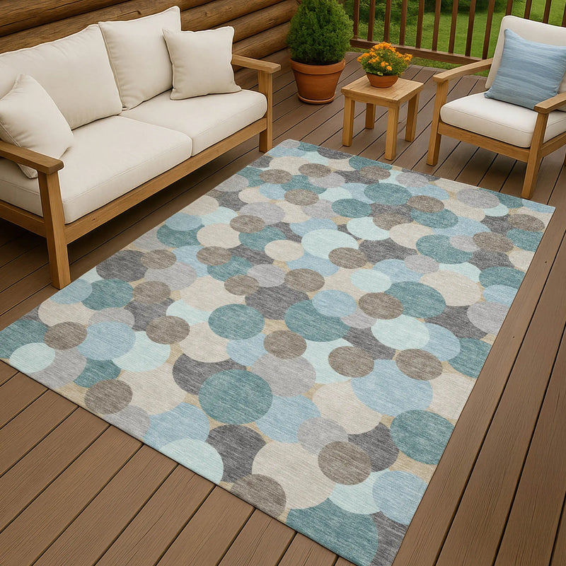 3' X 5' Turquoise And Teal Blue Geometric Washable Indoor Outdoor Area Rug Homeroots Outdoor