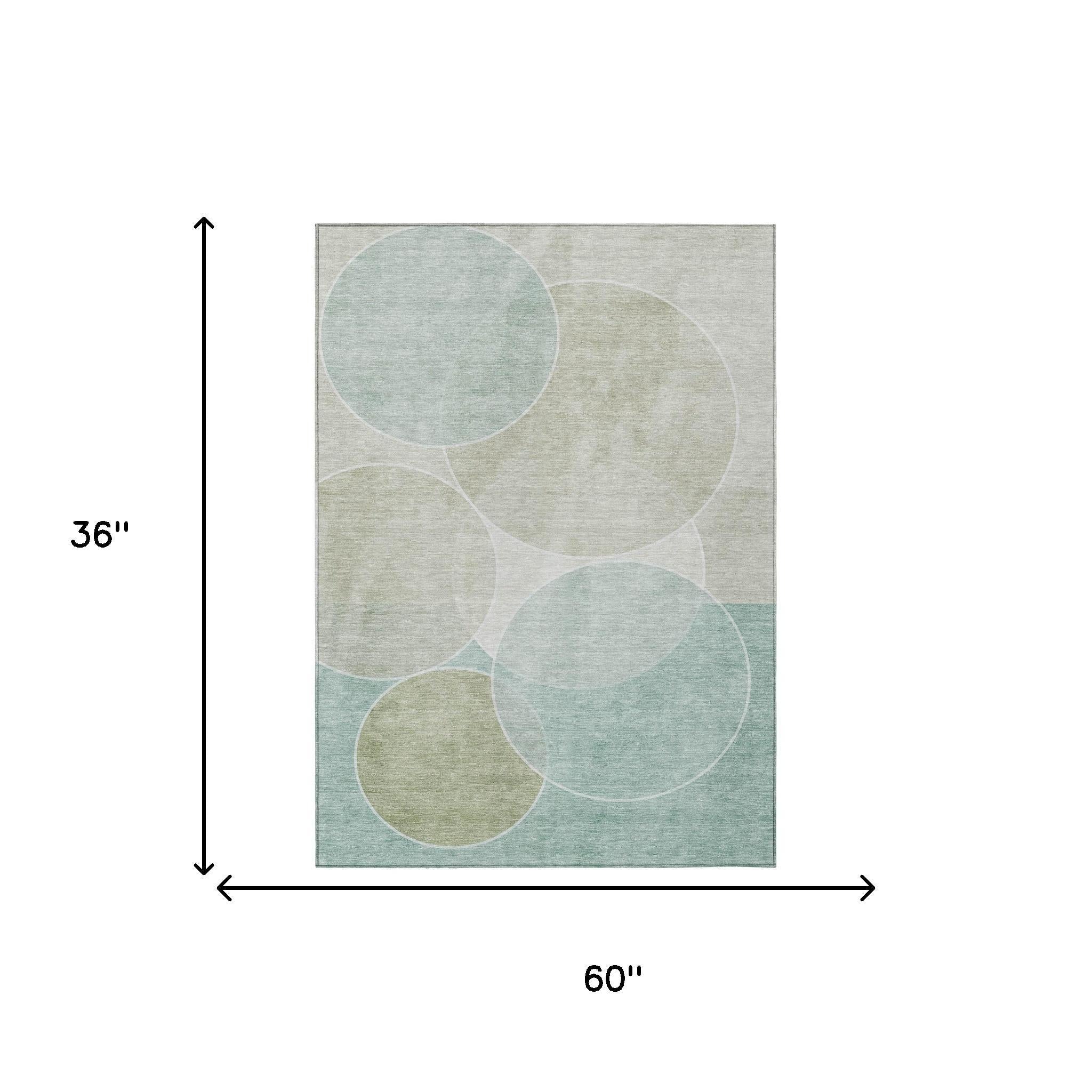 3' X 5' Turquoise And Teal Blue Geometric Washable Indoor Outdoor Area Rug Homeroots Outdoor
