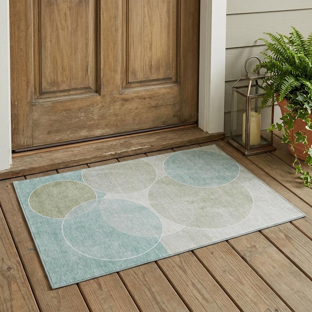 3' X 5' Turquoise And Teal Blue Geometric Washable Indoor Outdoor Area Rug Homeroots Outdoor