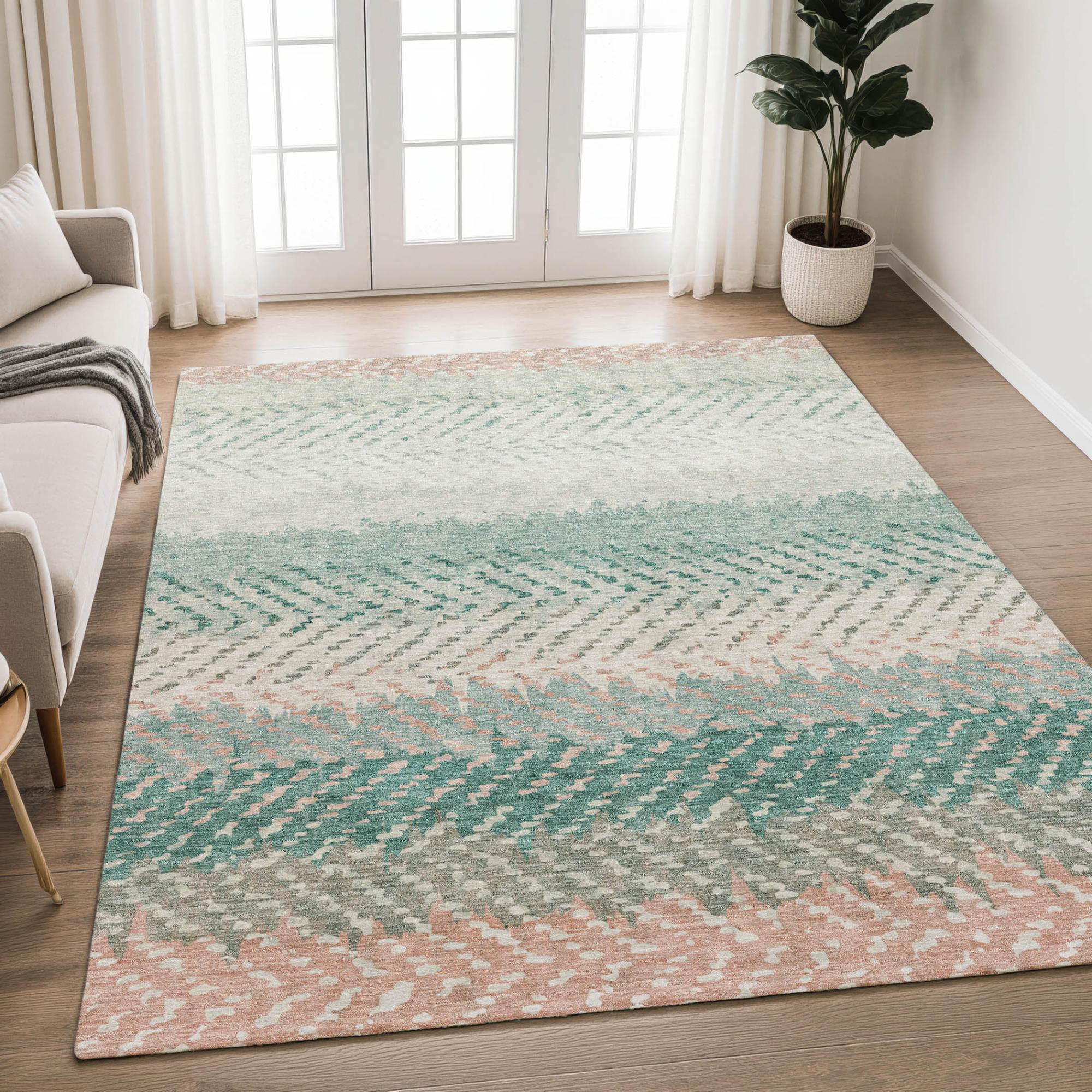 3' X 5' Turquoise And Teal Blue Striped Washable Indoor Outdoor Area Rug Homeroots Outdoor