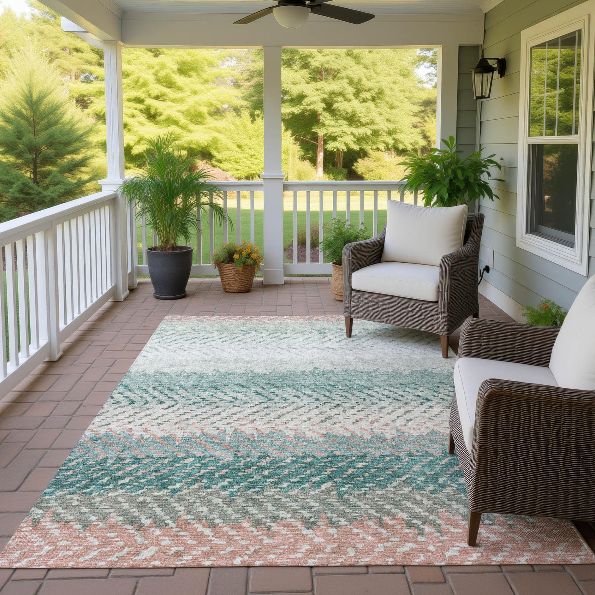 3' X 5' Turquoise And Teal Blue Striped Washable Indoor Outdoor Area Rug Homeroots Outdoor
