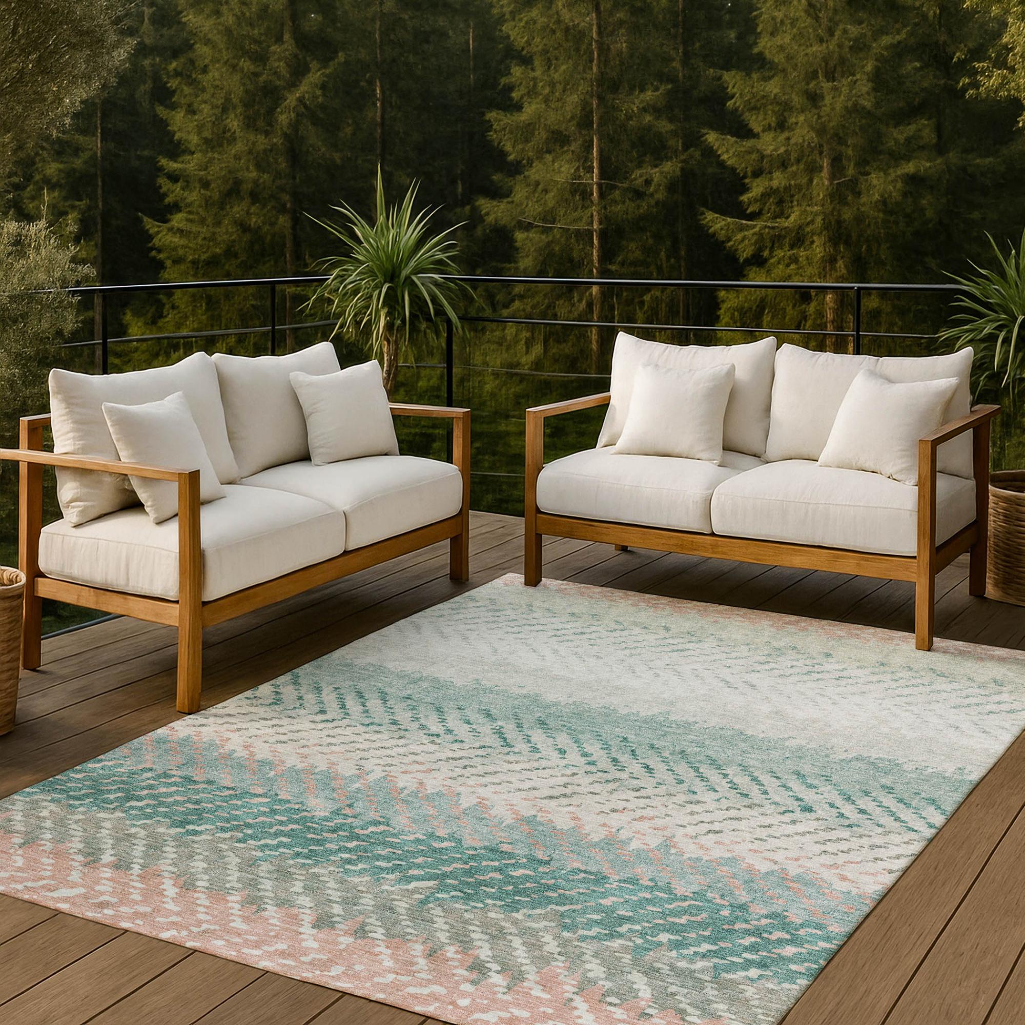 3' X 5' Turquoise And Teal Blue Striped Washable Indoor Outdoor Area Rug Homeroots Outdoor