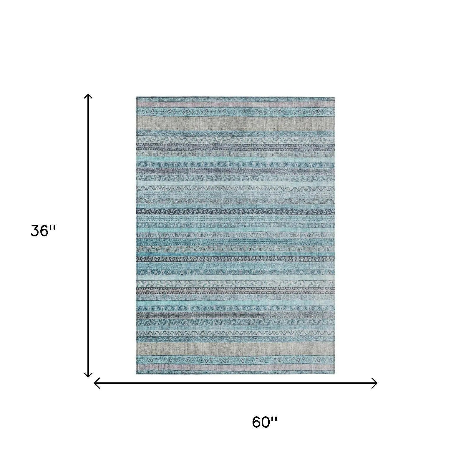 3' X 5' Turquoise And Teal Blue Striped Washable Indoor Outdoor Area Rug Homeroots Outdoor