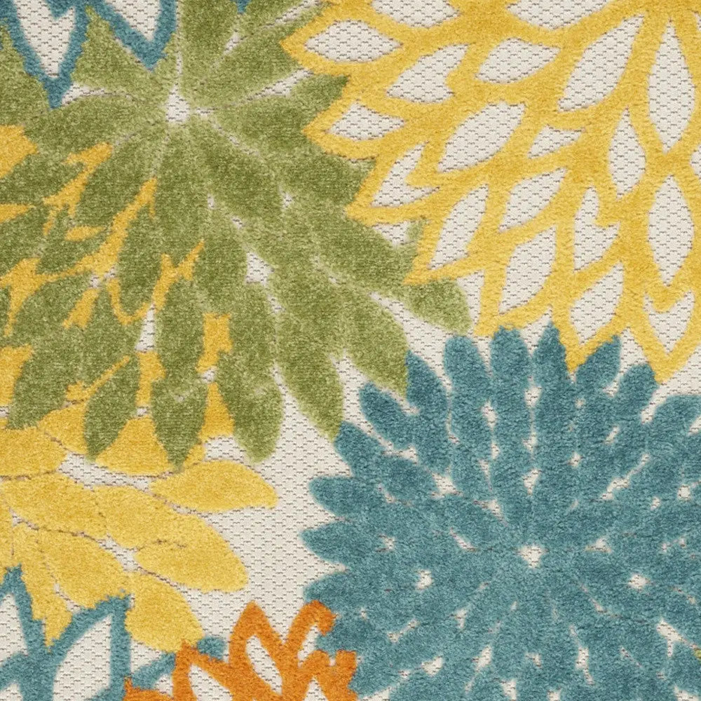 3' X 5' Turquoise Yellow Orange And Blue Floral Indoor Outdoor Area Rug Homeroots Outdoor