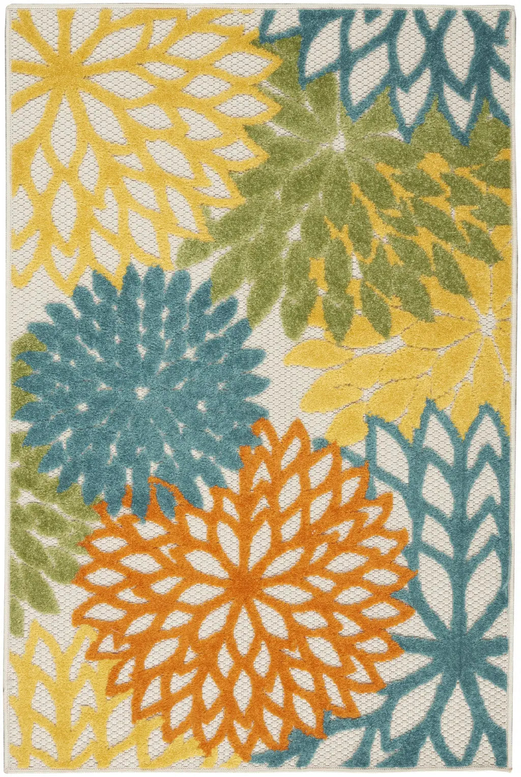 3' X 5' Turquoise Yellow Orange And Blue Floral Indoor Outdoor Area Rug Homeroots Outdoor