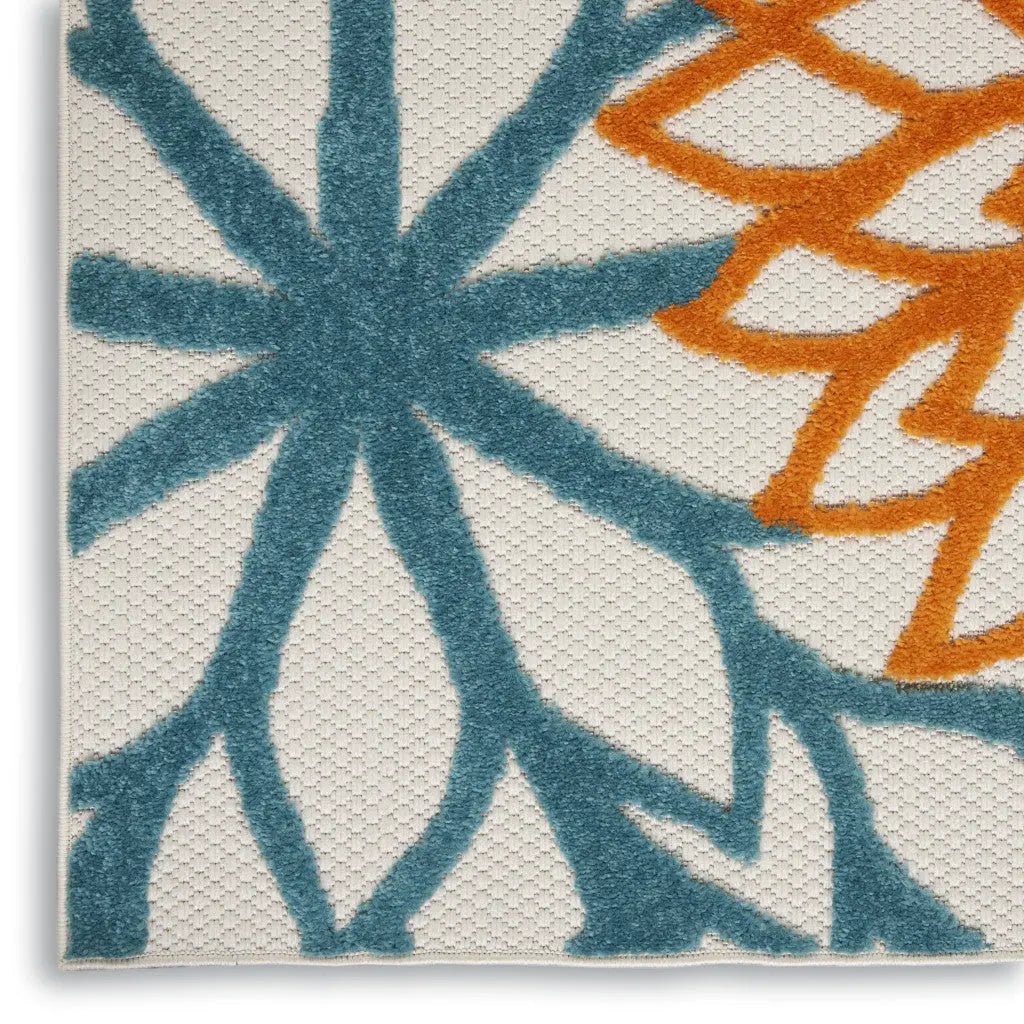 3' X 5' Turquoise Yellow Orange And Blue Floral Indoor Outdoor Area Rug Homeroots Outdoor
