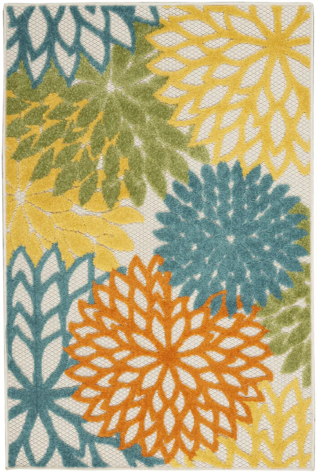 3' X 5' Turquoise Yellow Orange And Blue Floral Indoor Outdoor Area Rug Homeroots Outdoor