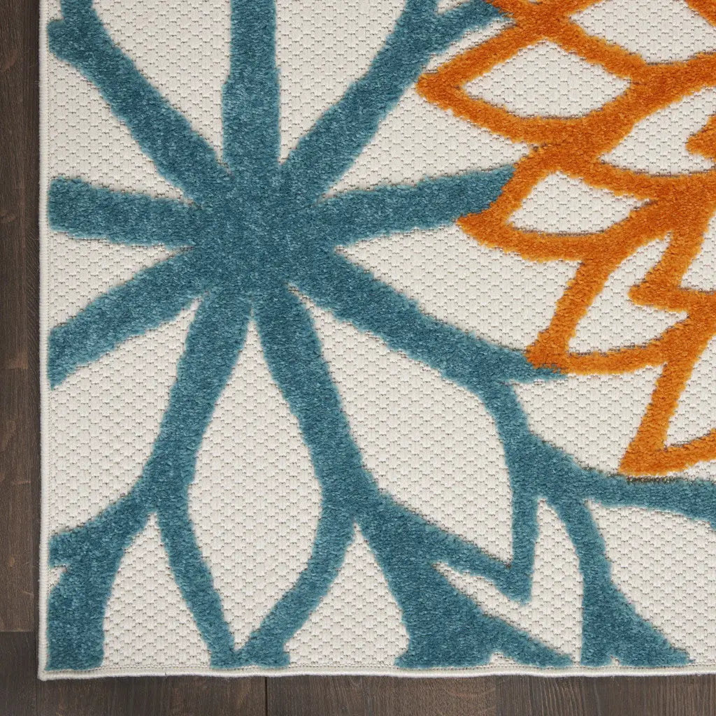 3' X 5' Turquoise Yellow Orange And Blue Floral Indoor Outdoor Area Rug Homeroots Outdoor
