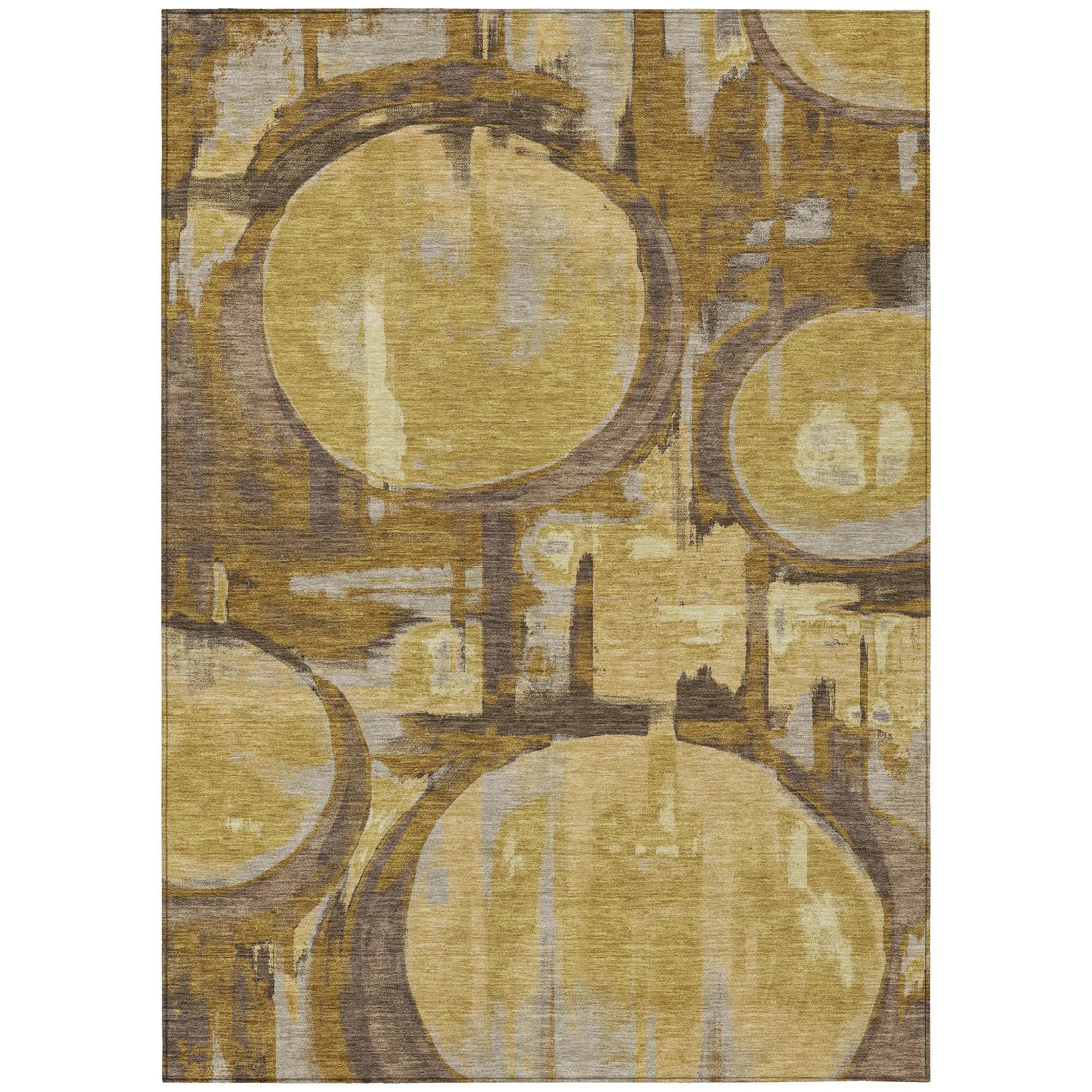 3' X 5' Walnut And Gold Abstract Washable Indoor Outdoor Area Rug Homeroots Outdoor