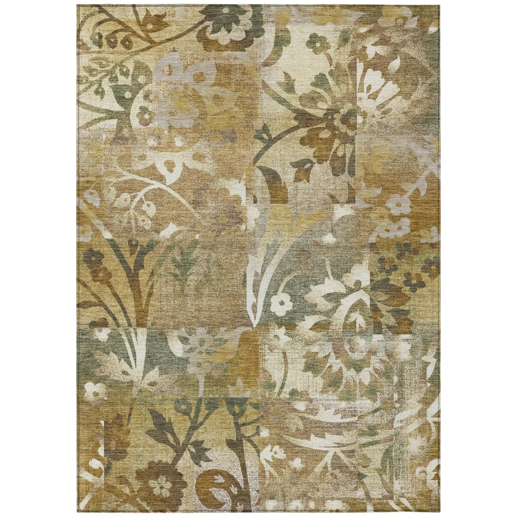 3' X 5' Walnut And Gold Botanical Leaves Washable Indoor Outdoor Area Rug Homeroots Outdoor