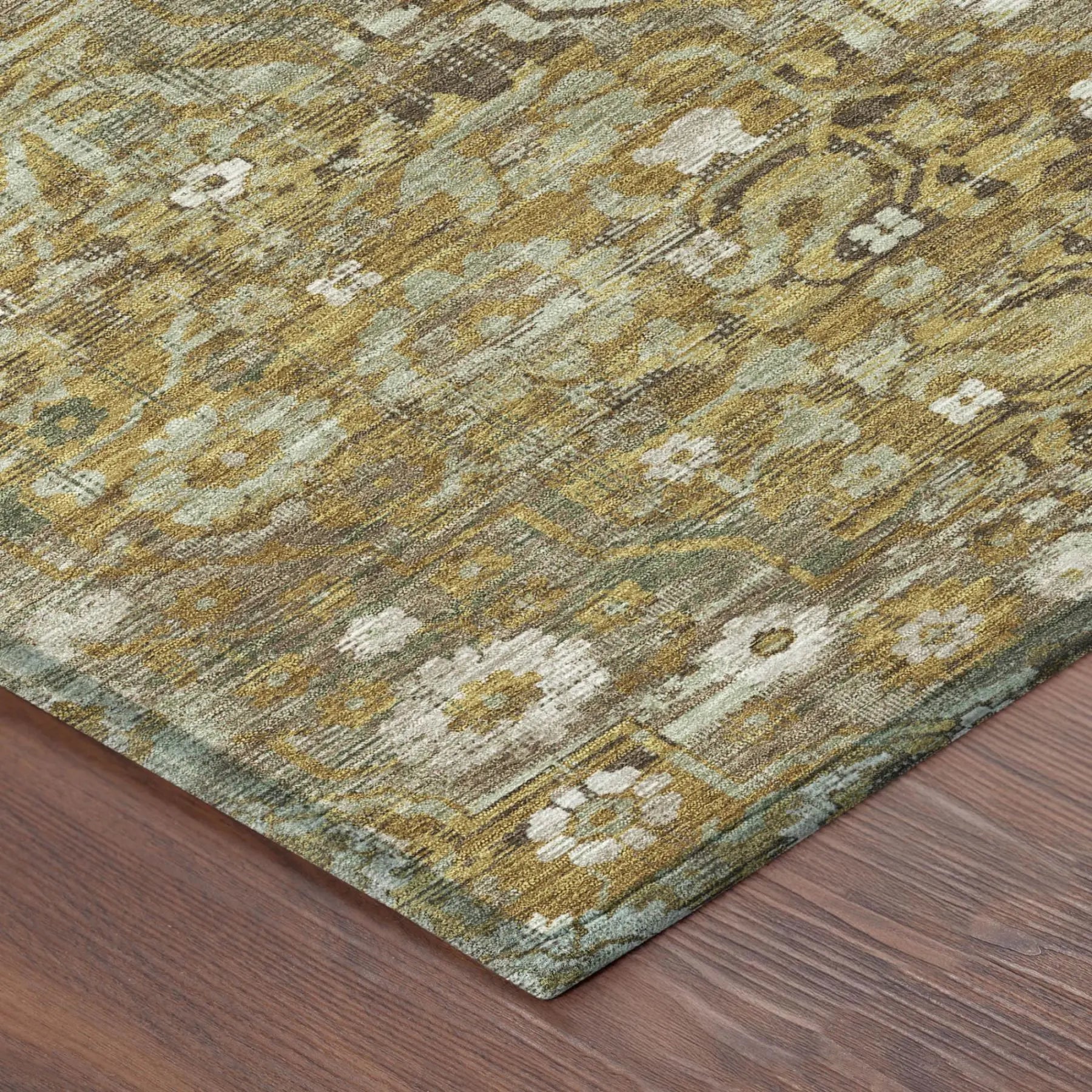 3' X 5' Walnut And Gold Floral Medallion Washable Indoor Outdoor Area Rug Homeroots Outdoor