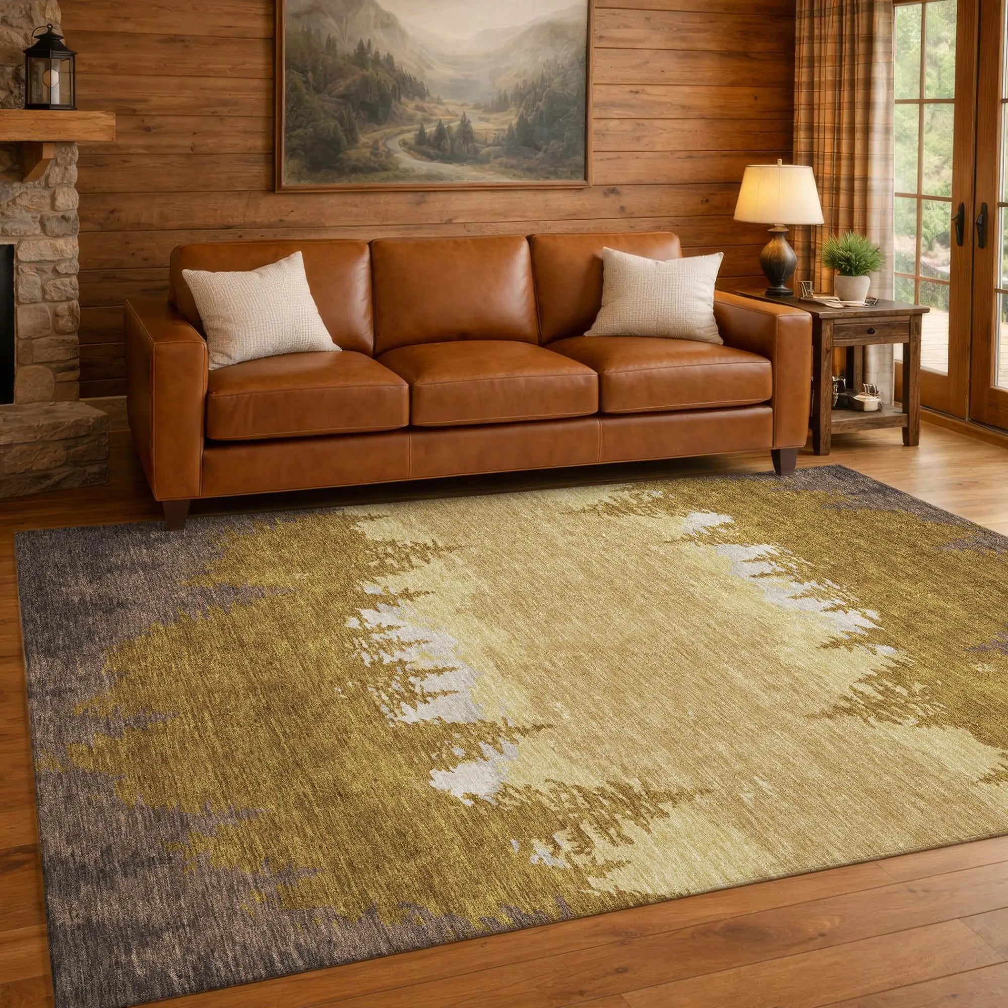 3' X 5' Walnut And Gold Floral Washable Indoor Outdoor Area Rug Homeroots Outdoor