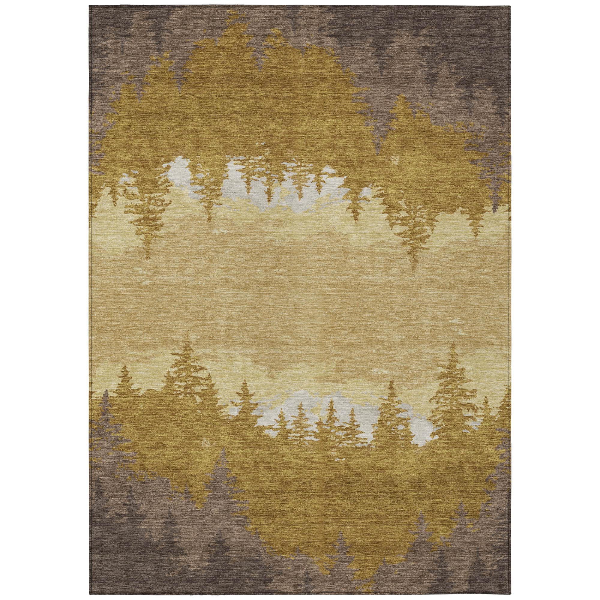 3' X 5' Walnut And Gold Floral Washable Indoor Outdoor Area Rug Homeroots Outdoor