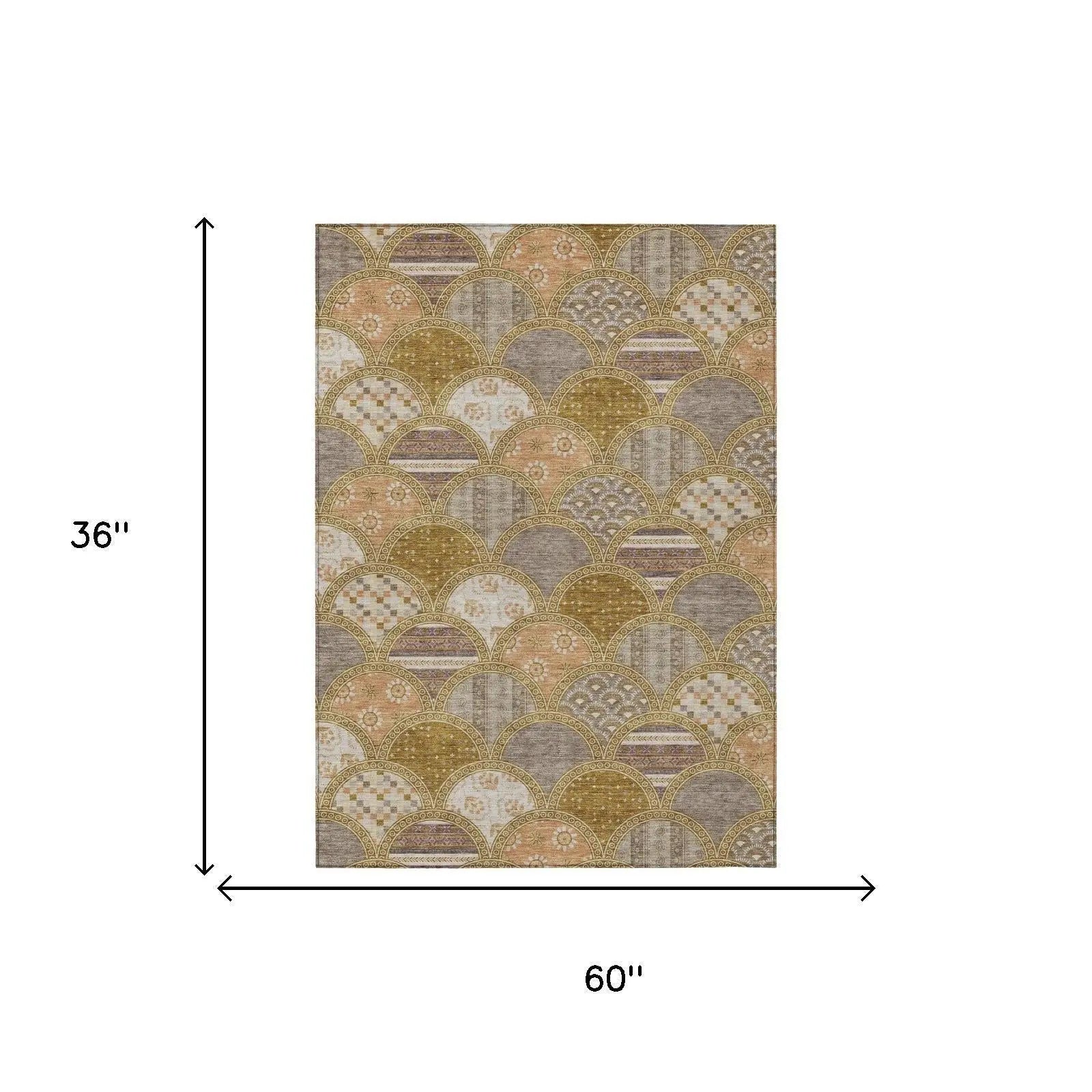 3' X 5' Walnut And Gold Geometric Washable Indoor Outdoor Area Rug Homeroots Outdoor
