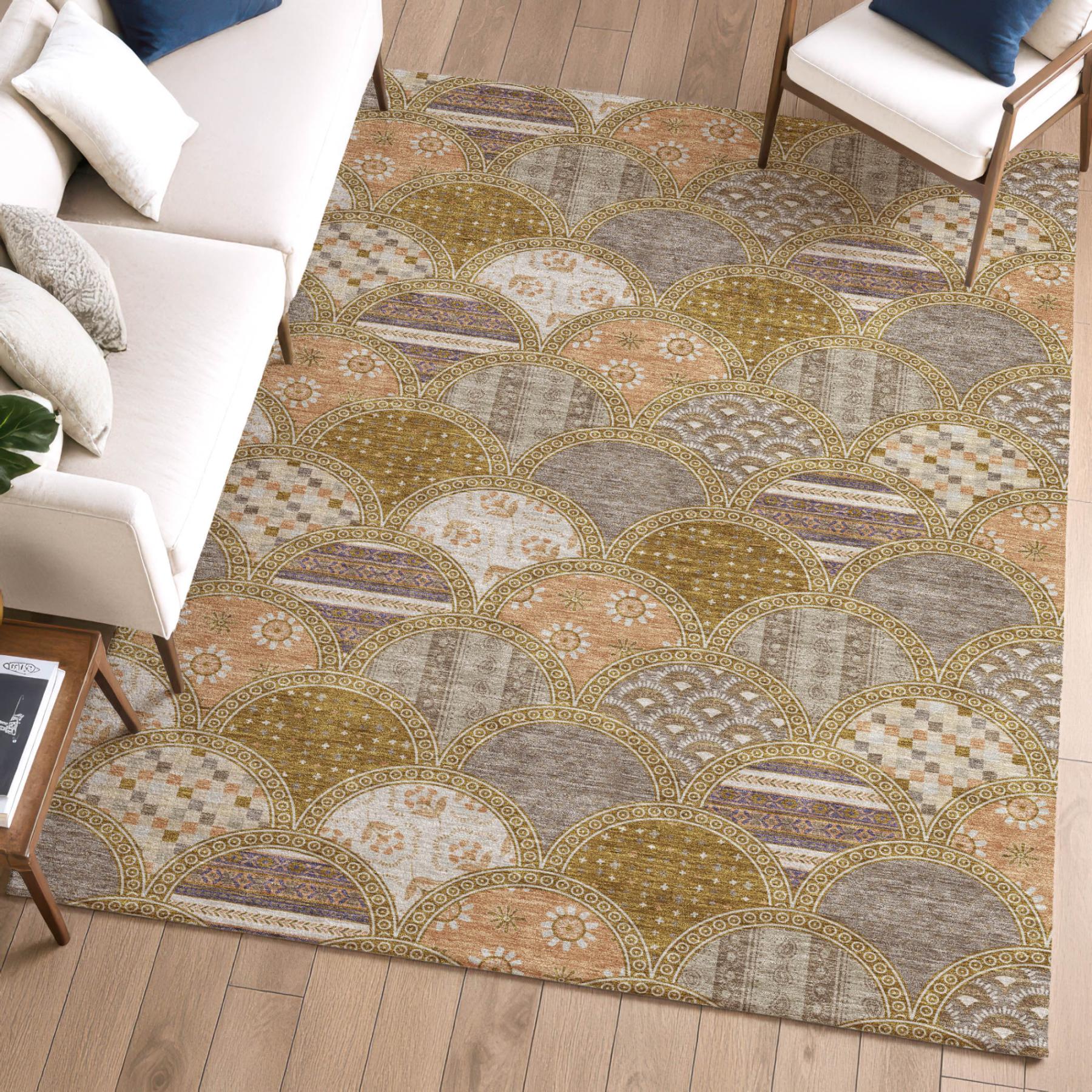 3' X 5' Walnut And Gold Geometric Washable Indoor Outdoor Area Rug Homeroots Outdoor