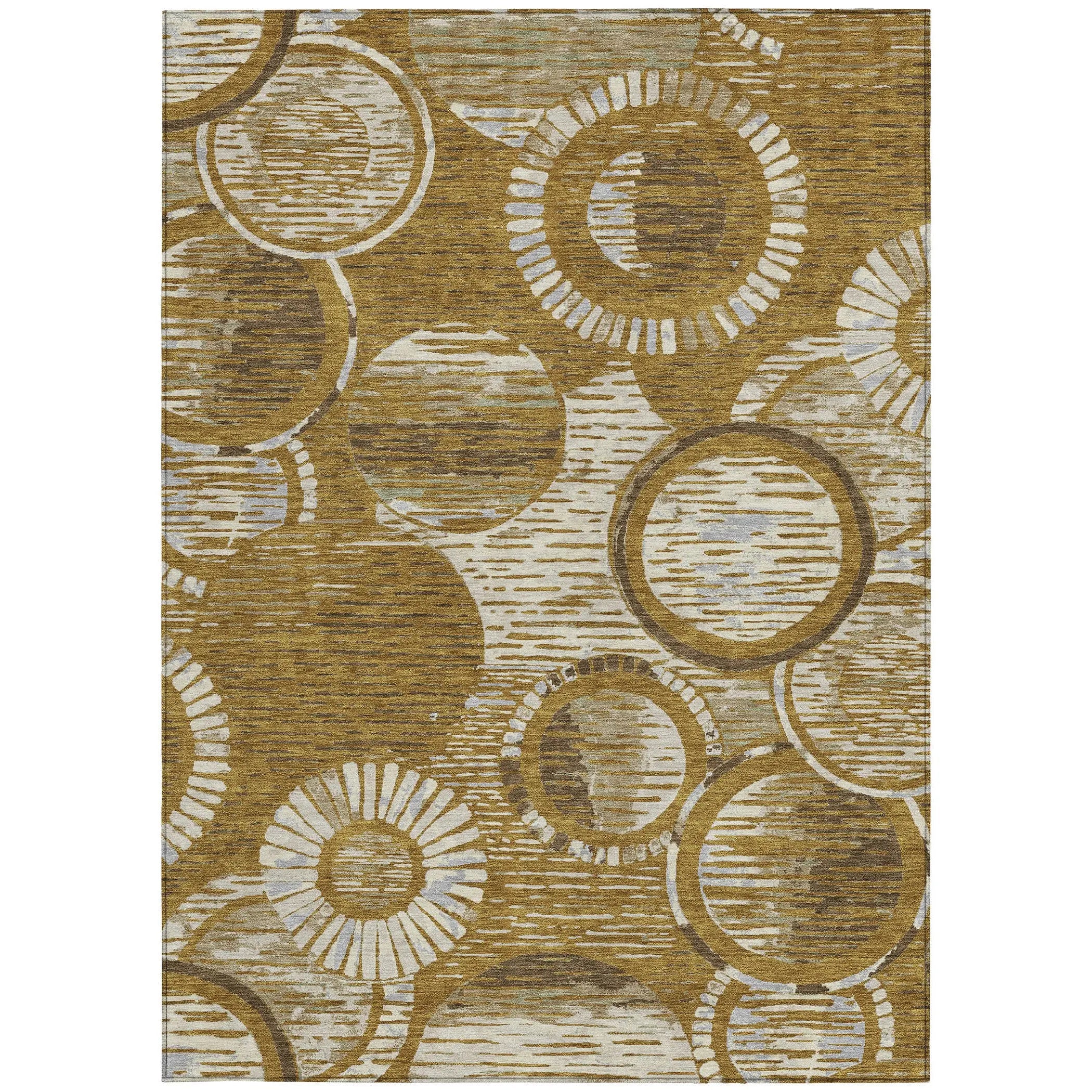 3' X 5' Walnut And Gold Geometric Washable Indoor Outdoor Area Rug Homeroots Outdoor