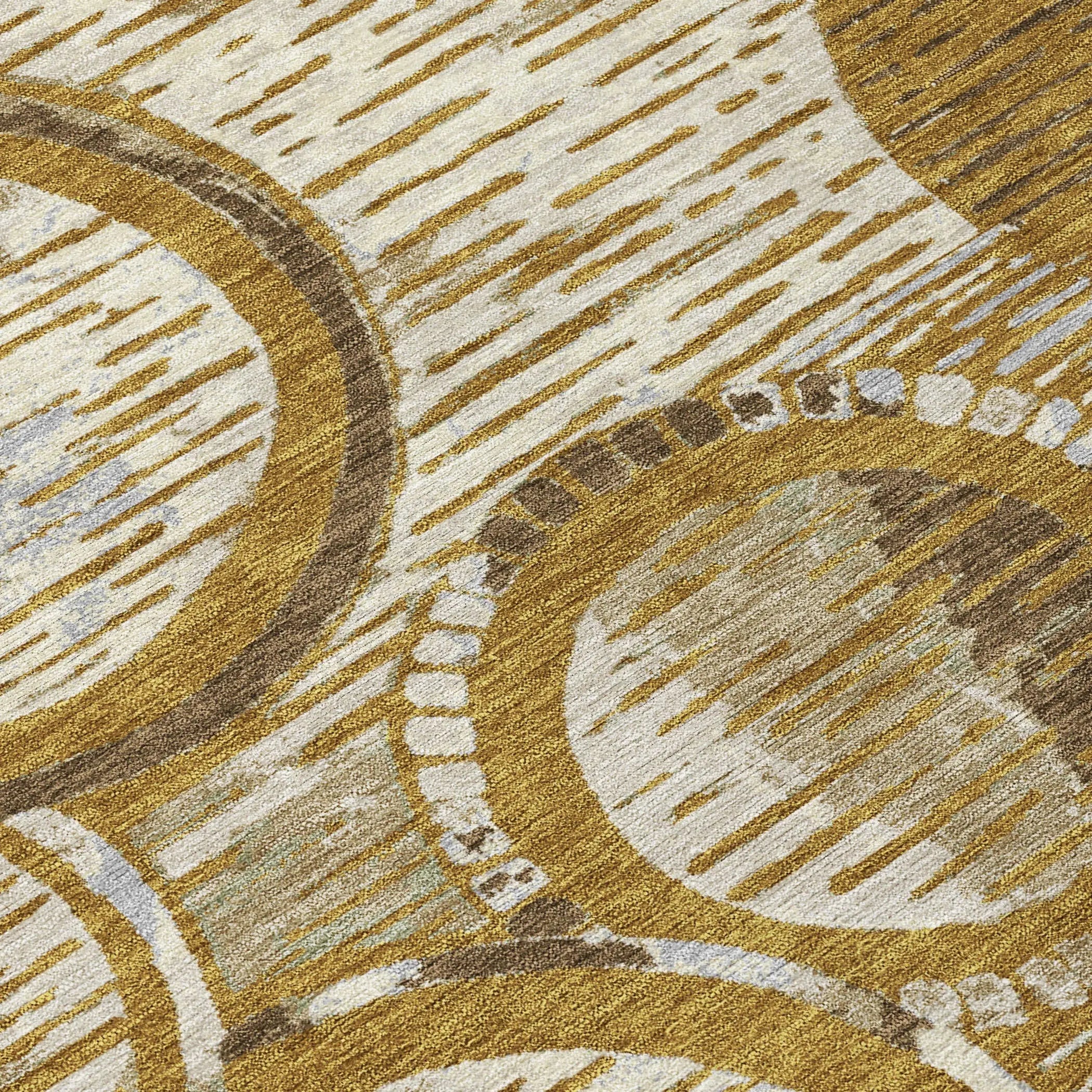 3' X 5' Walnut And Gold Geometric Washable Indoor Outdoor Area Rug Homeroots Outdoor