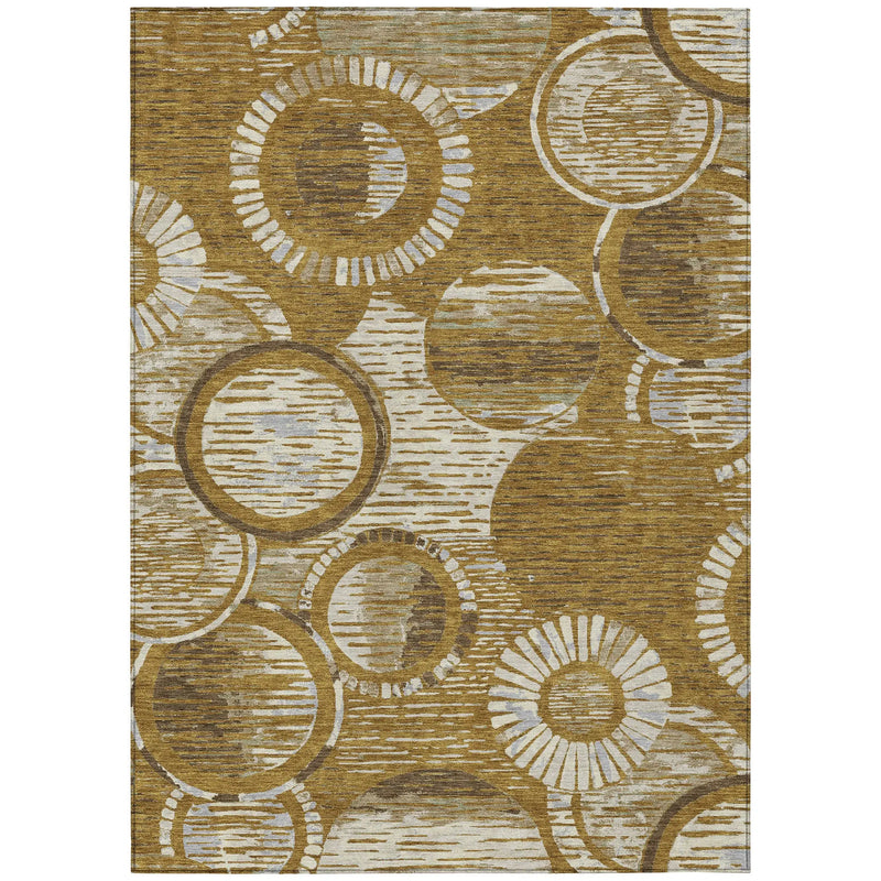 3' X 5' Walnut And Gold Geometric Washable Indoor Outdoor Area Rug Homeroots Outdoor